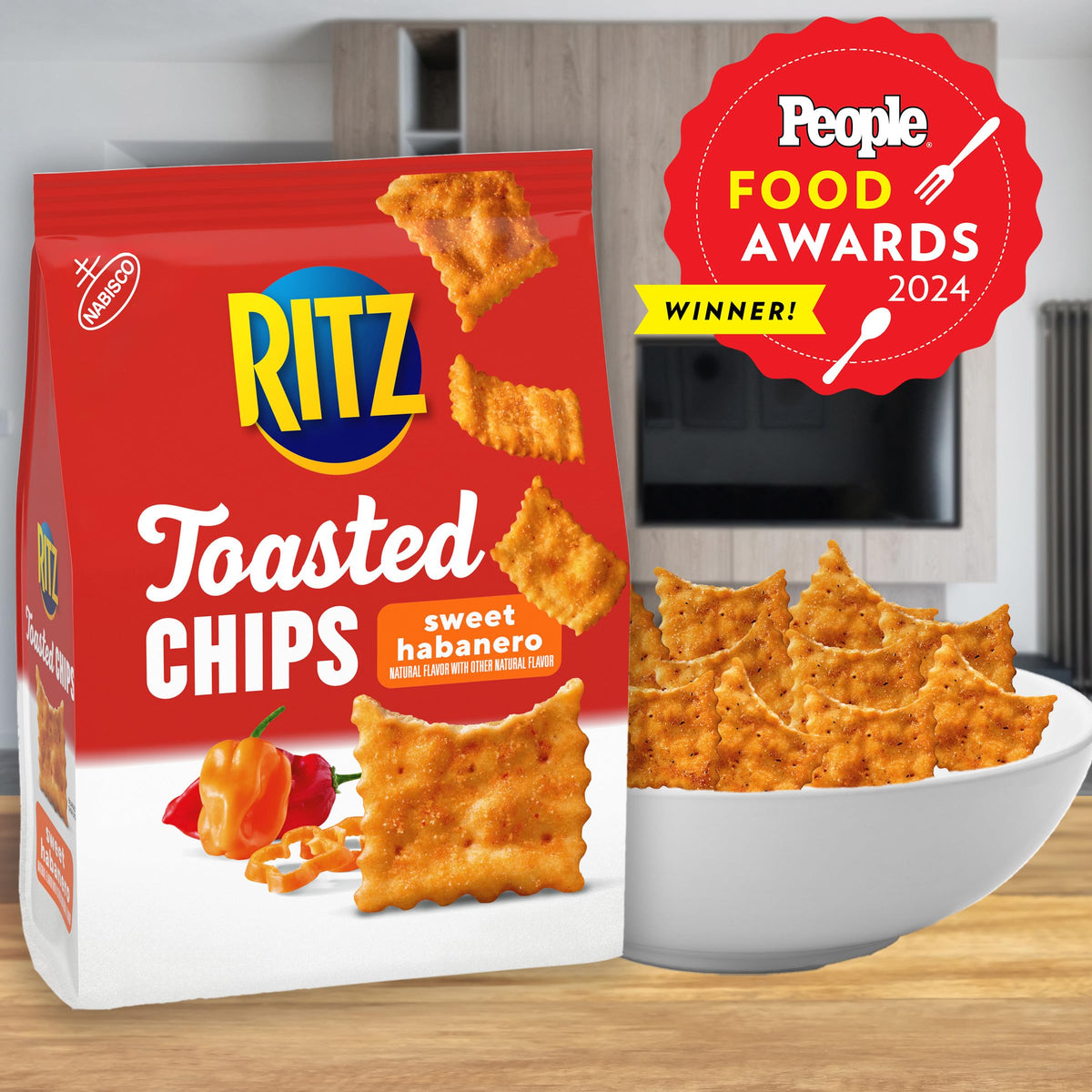 RITZ Toasted Chips Sweet Habanero Crackers, Party Snacks, 8.1 oz