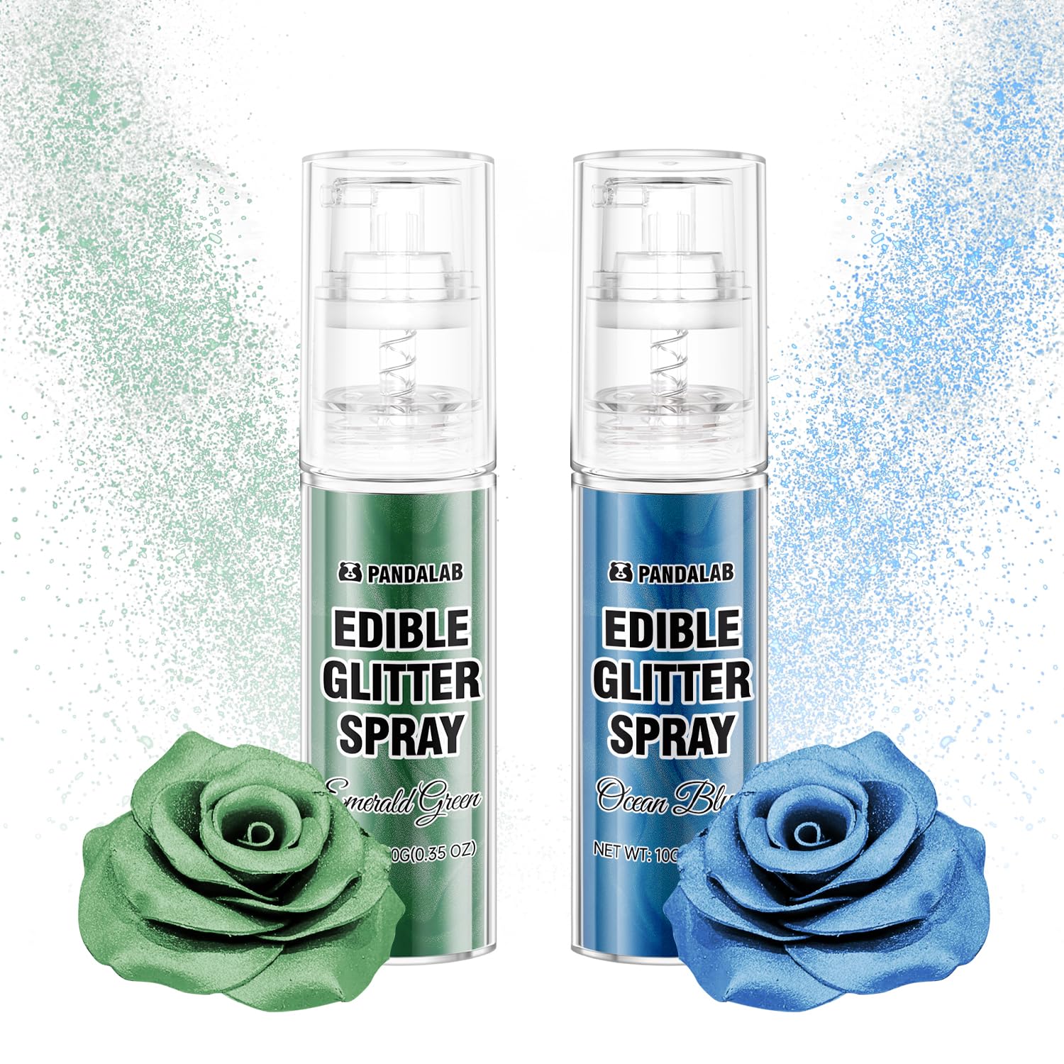 Pandalab Edible Glitter Spray - Food Grade Luster Dust for Drinks & Desserts - Ocean Blue & Emerald Green - 0.35oz Bottle