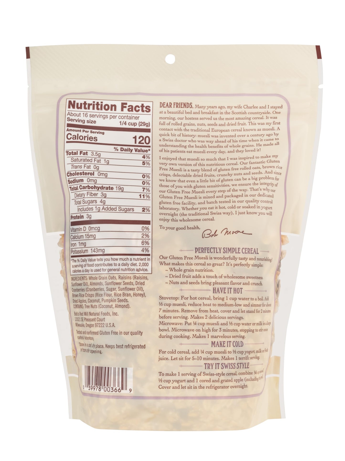 Bobs Red Mill Cereal Muesli Gf