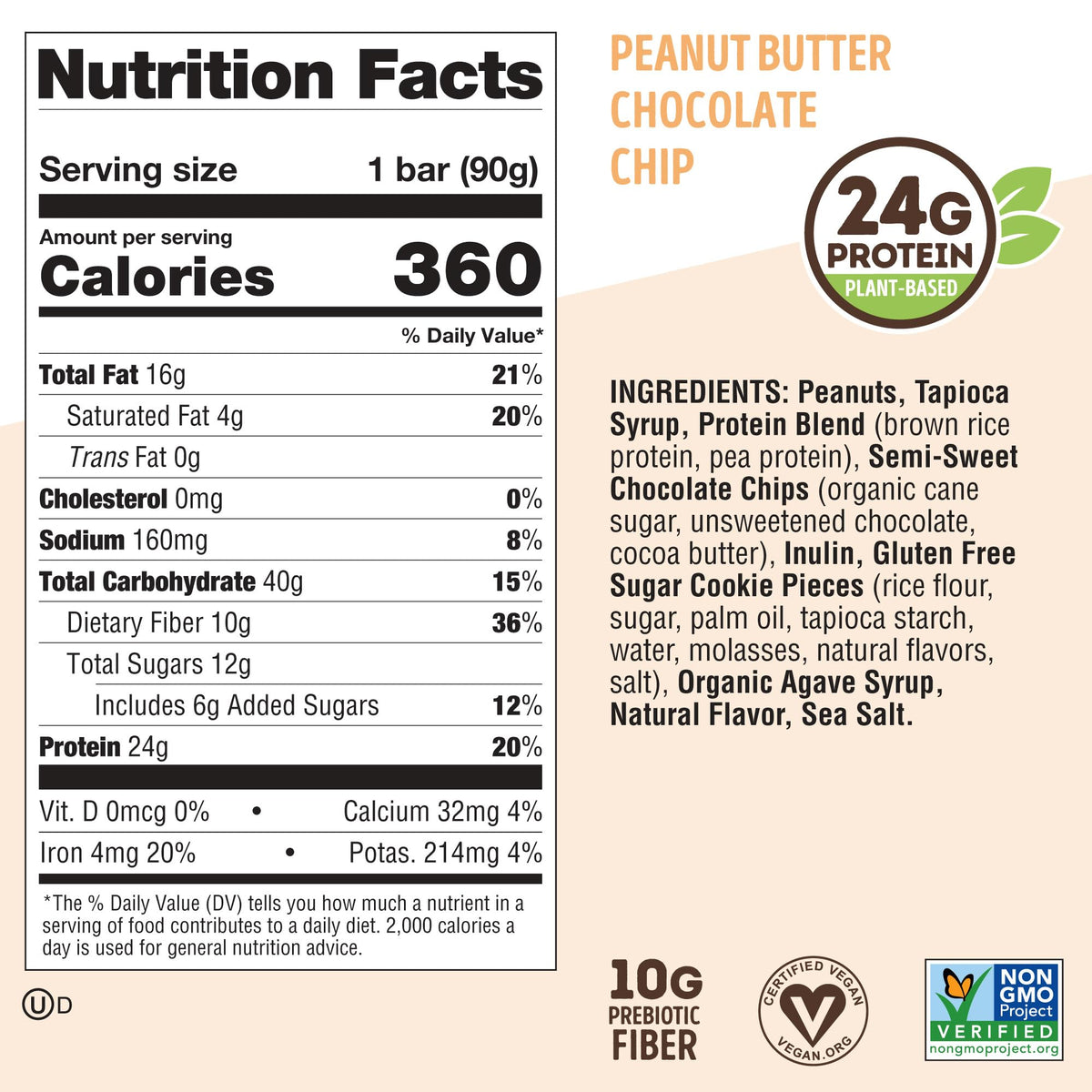 Lenny & Larry'S Cookie-Fied Big Bar - Peanut Butter Chocolate Chip Vegan Protein Bars 12X90G - Healthy Snacks, 24G Plant Protein
