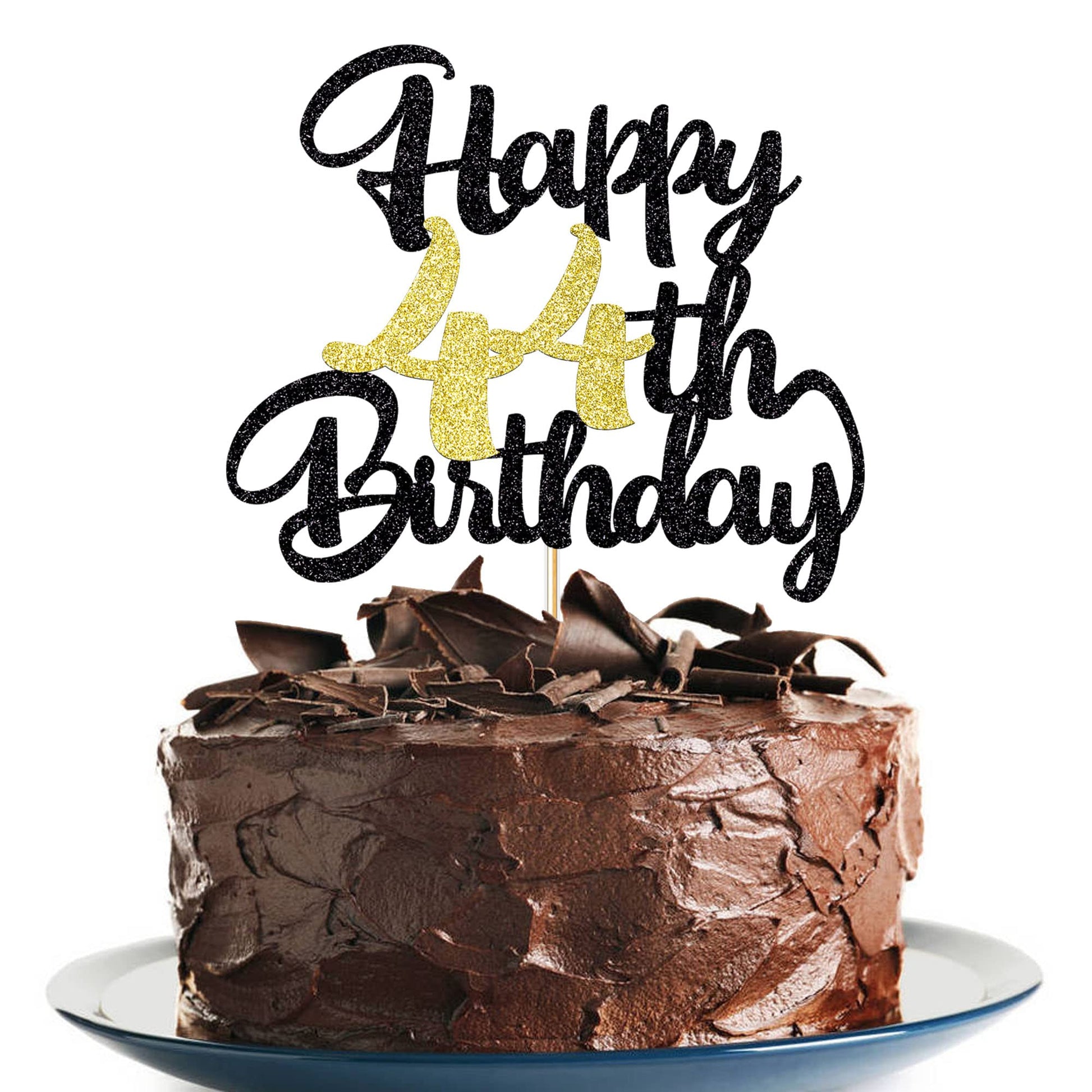 Klionjor 44Th Happy Cake Topper Happy Birthday Cake Decoration 44Th Birthday Party Decoration Gift Plugin (44) Black Gold