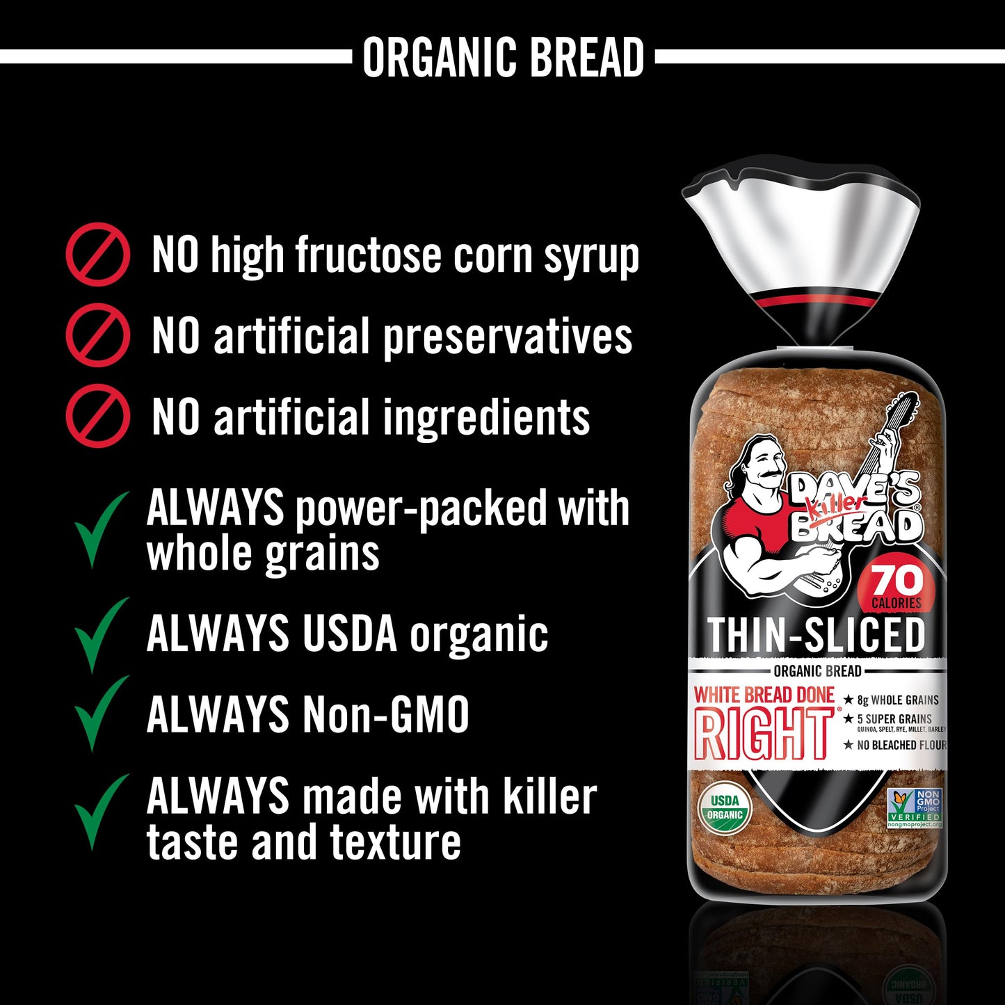 Daves Killer Bread White Bread Done Right Thin-Sliced, Organic White Bread, 20.5 oz Loaf