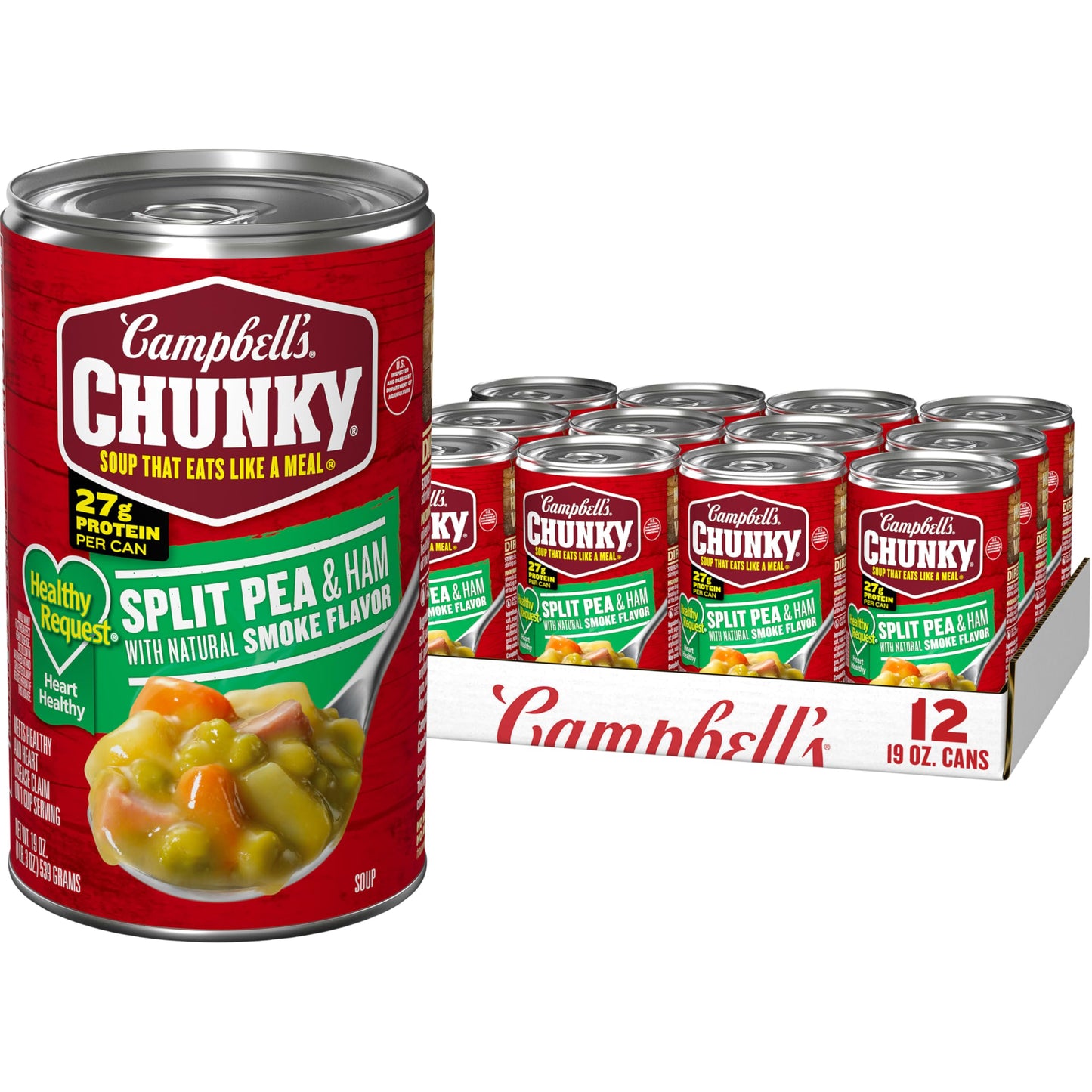 Campbell s Chunky Healthy Request Split Pea Soup With Ham and Natural Smoke Flavor, 19 oz Can (12 Pack)
