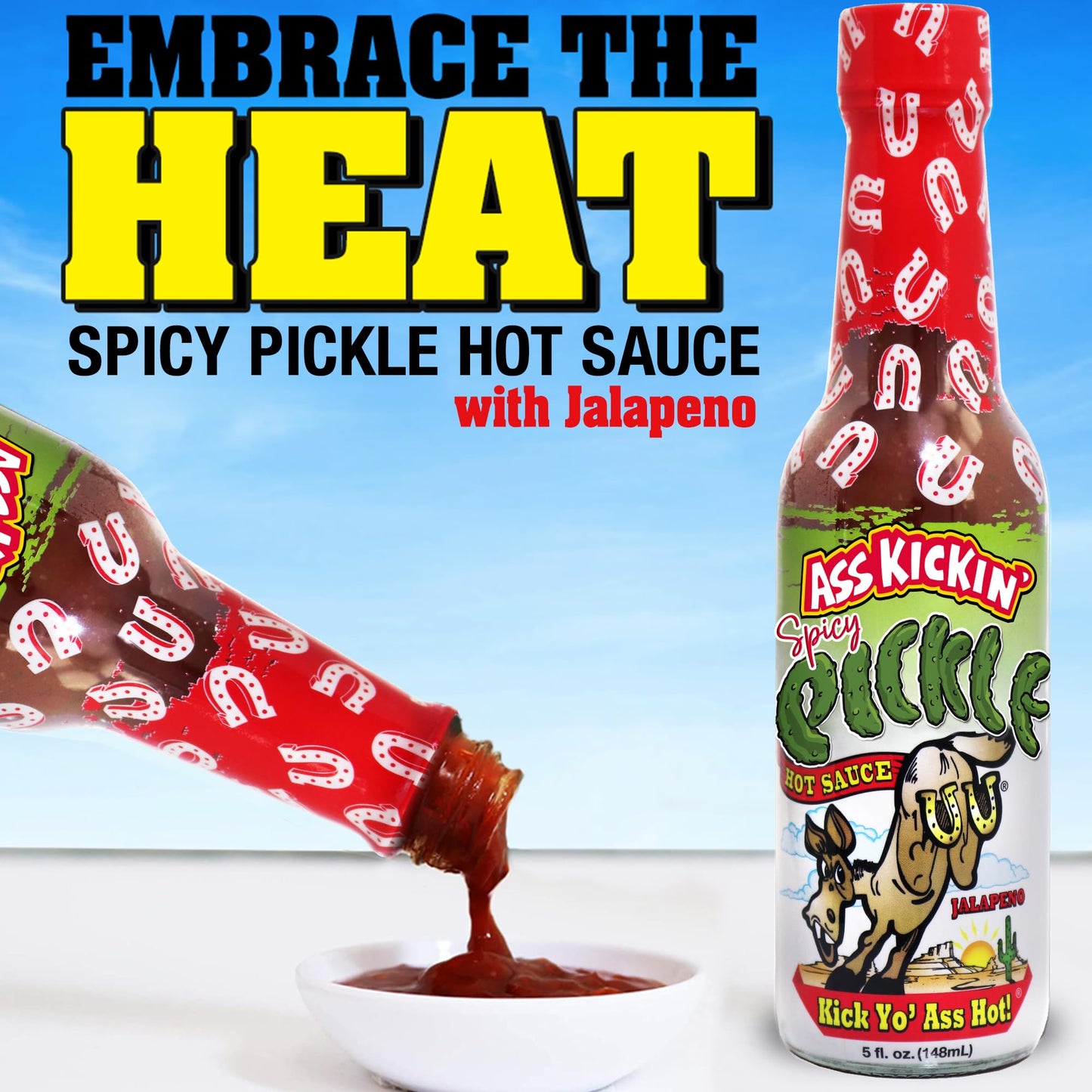 ASS KICKIN Spicy Pickle Hot Sauce - Premium Jalapeno Sauce for Wings & Burgers - 5 oz