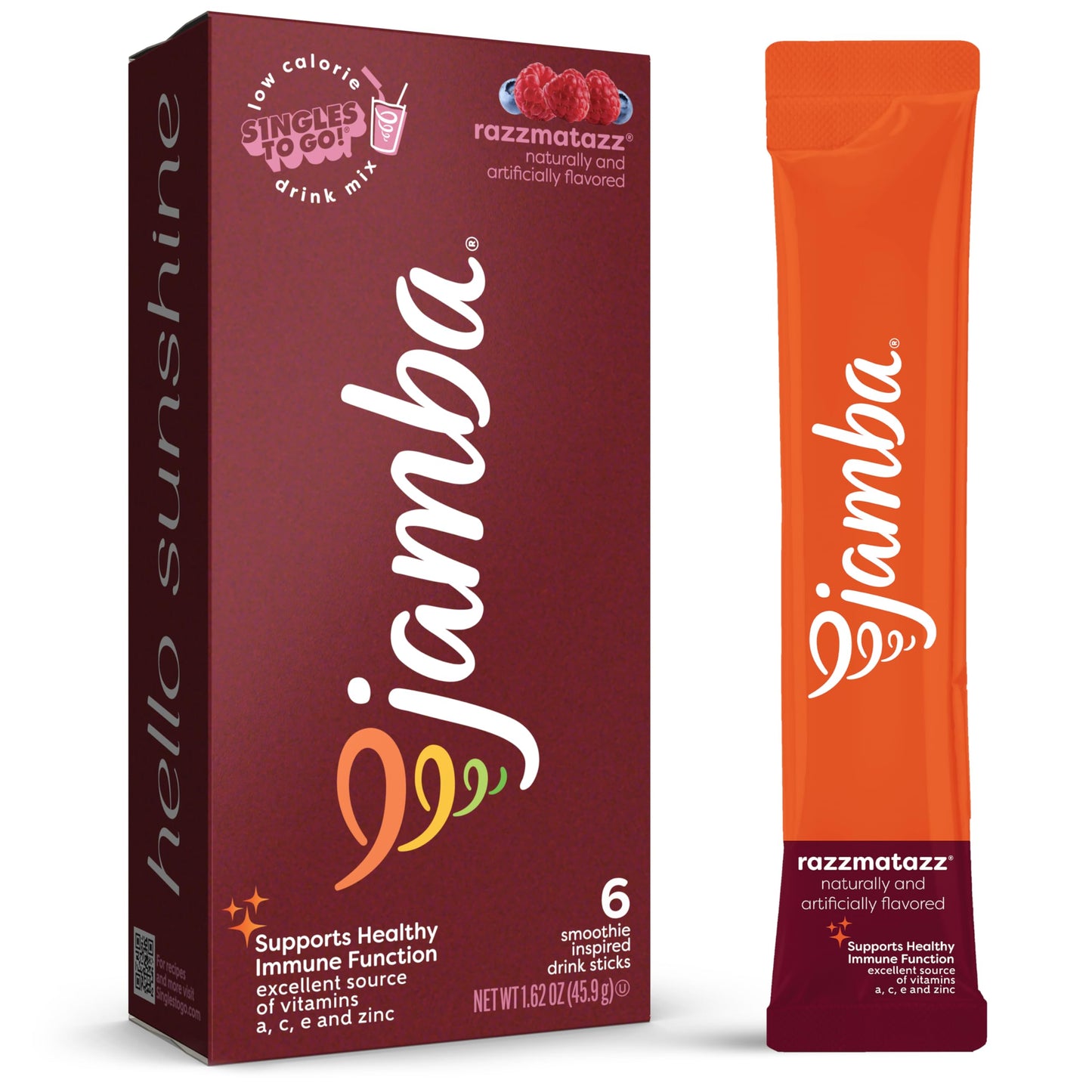 SINGLES TO GO! Razzmatazz Smoothie Powder Drink Mix, Aspartame Free, 6 Pack, 0.27 Ounce Each