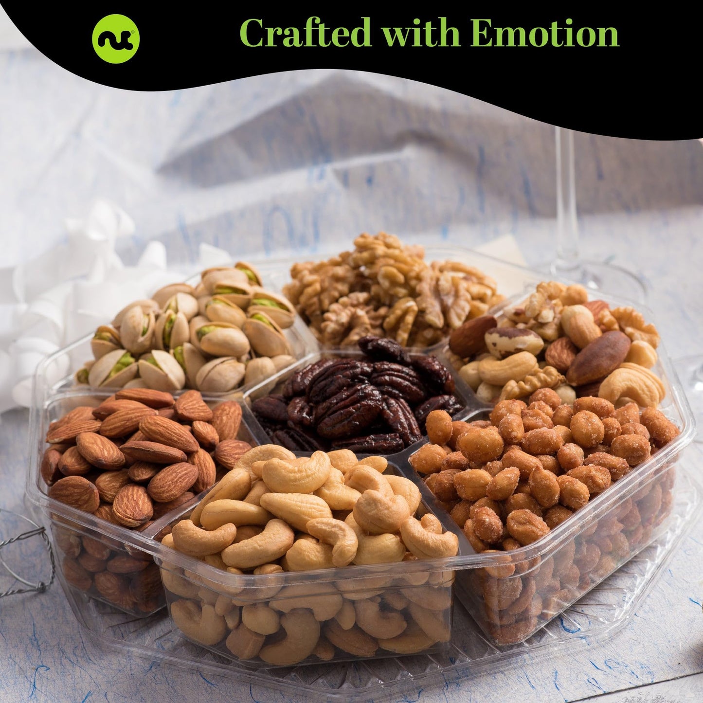 Thank You Nuts Gift Basket With Thank You Ribbon + Greeting Card (7 Assortments) Gourmet Food Platter, Appreciation Care Package