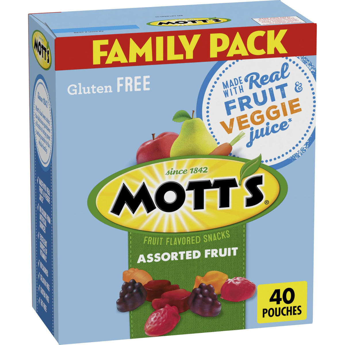 Mott s Fruit Flavored Snacks, Assorted Fruit, Gluten Free Snack, Stocking Stuffers, Family Pack, 40 Ct, 32 oz