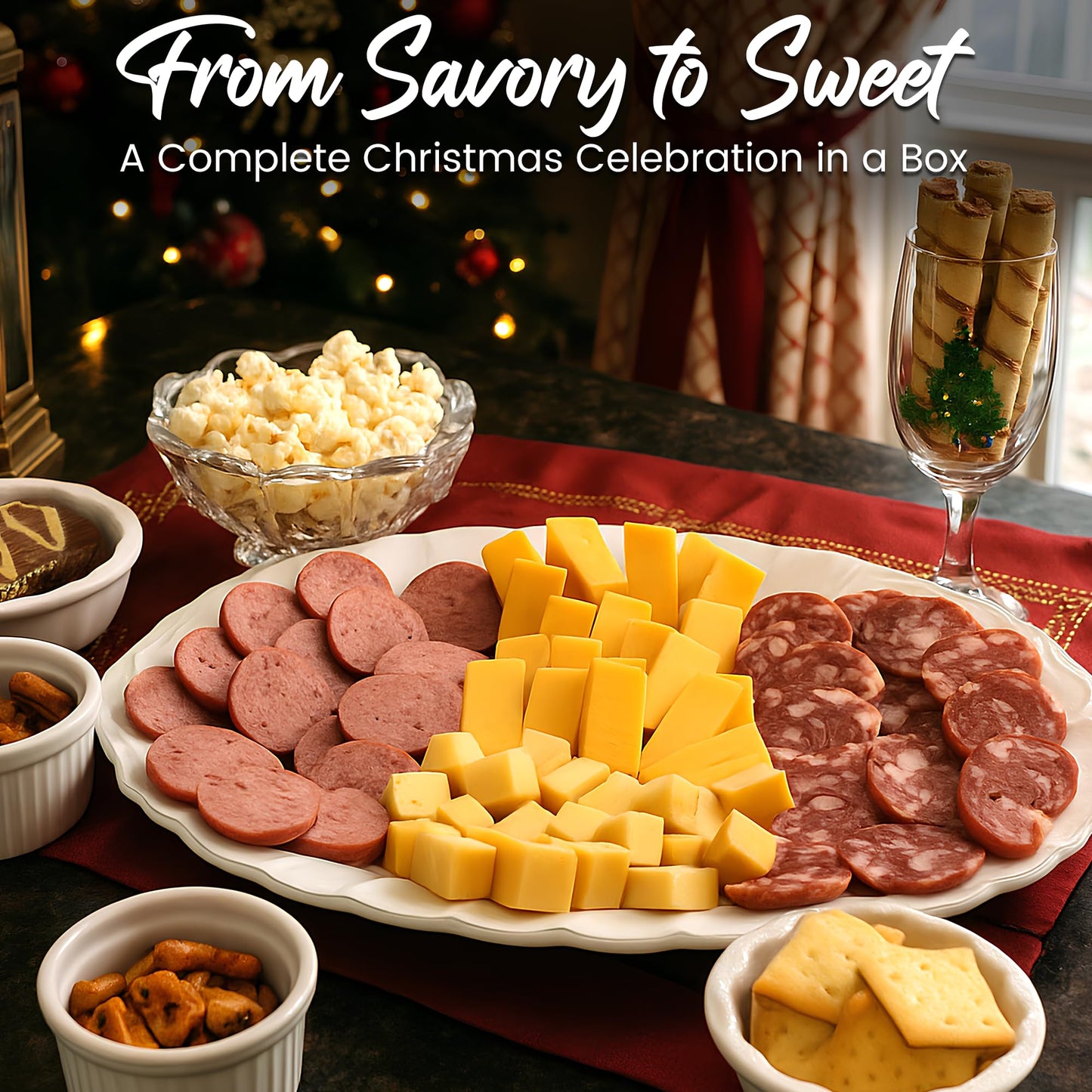 Christmas Gift Basket  Meat and Cheese Gift Baskets for Men and Women - Delicious Condiments with Dubai Chocolate  Charcuterie Food Gift Basket  Christmas Food Gifts in Christmas Gift Box (12-item Bundle)