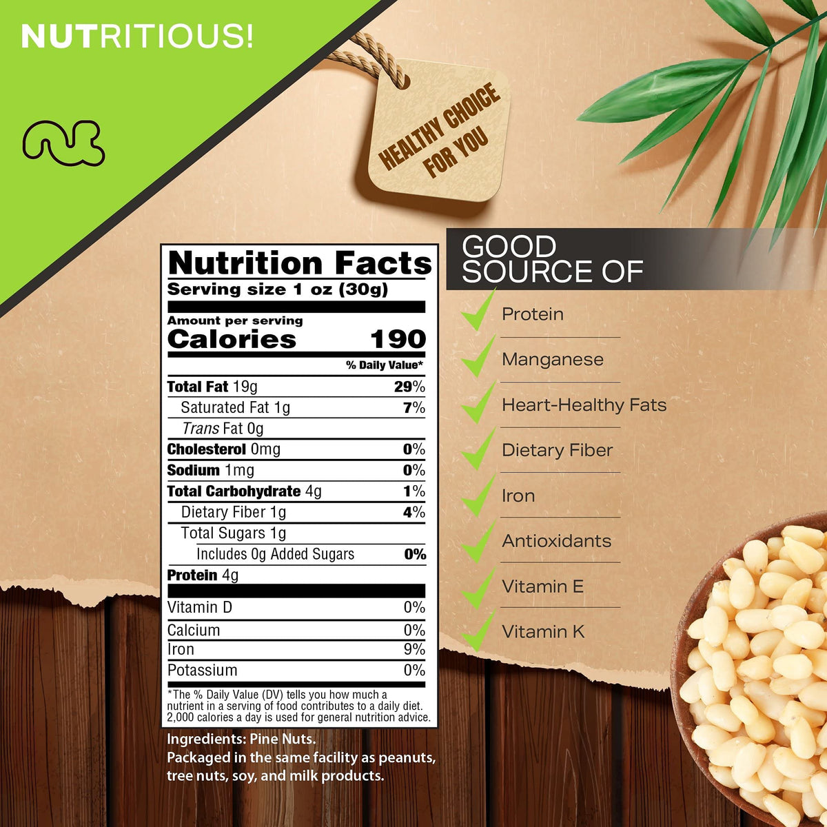 NUT CRAVINGS - Raw Pine Nuts Pignolias, Unsalted, Shelled, (32oz - 2 LB) Bulk Nuts Packed Fresh in Resealable Bag - Kosher Healt