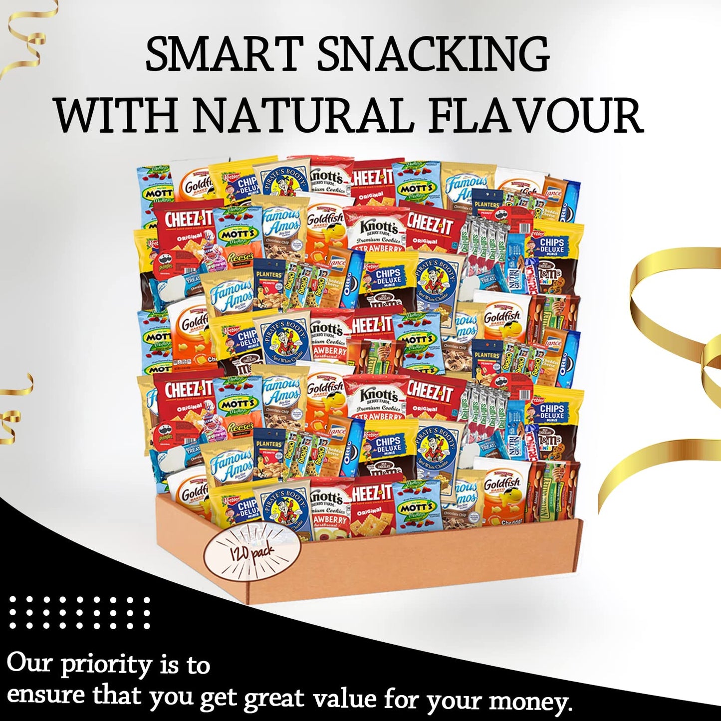 SHELLYS DELIGHT Snack Box Care Package - 120 Count Variety Snacks Gift Box for College Students, Military, Work or Home