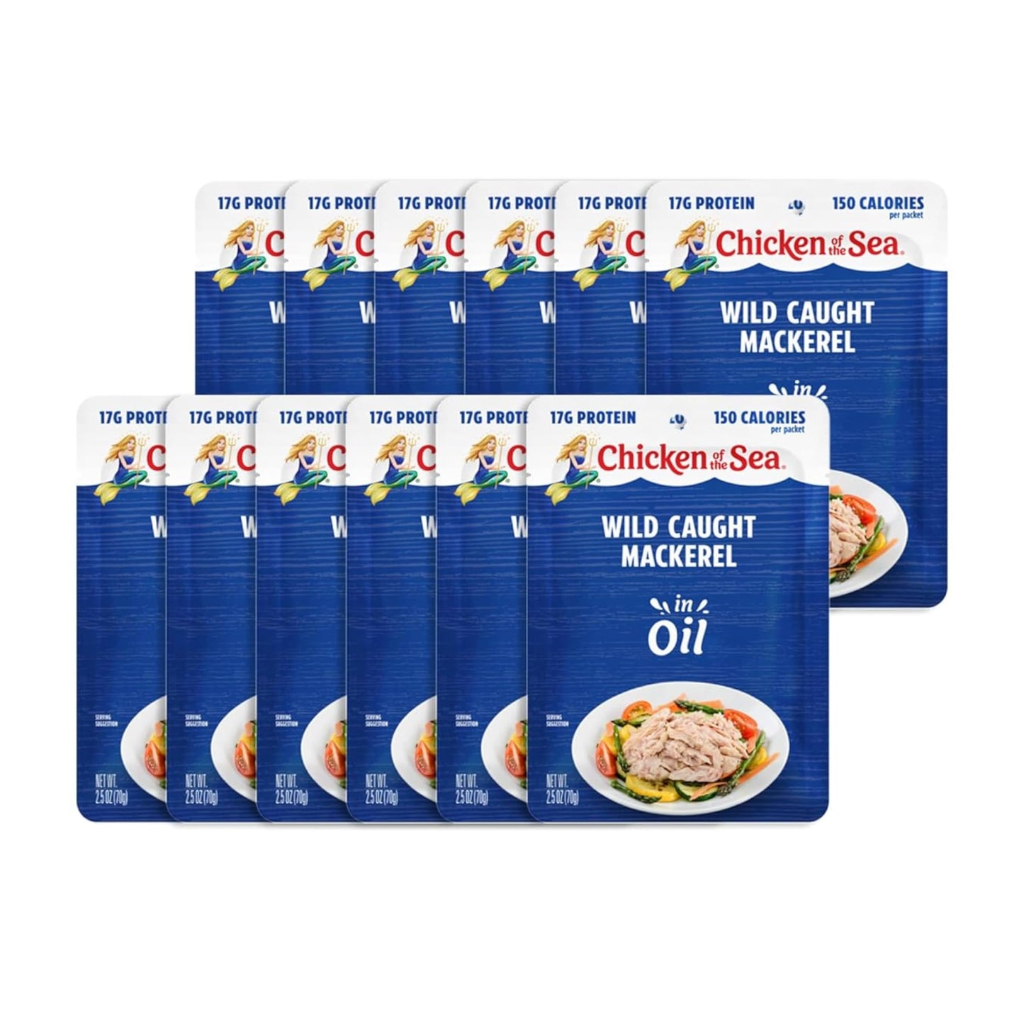 Chicken of the Sea Mackerel in Oil  2.5 oz. Packet (Box of 12)  Wild Caught