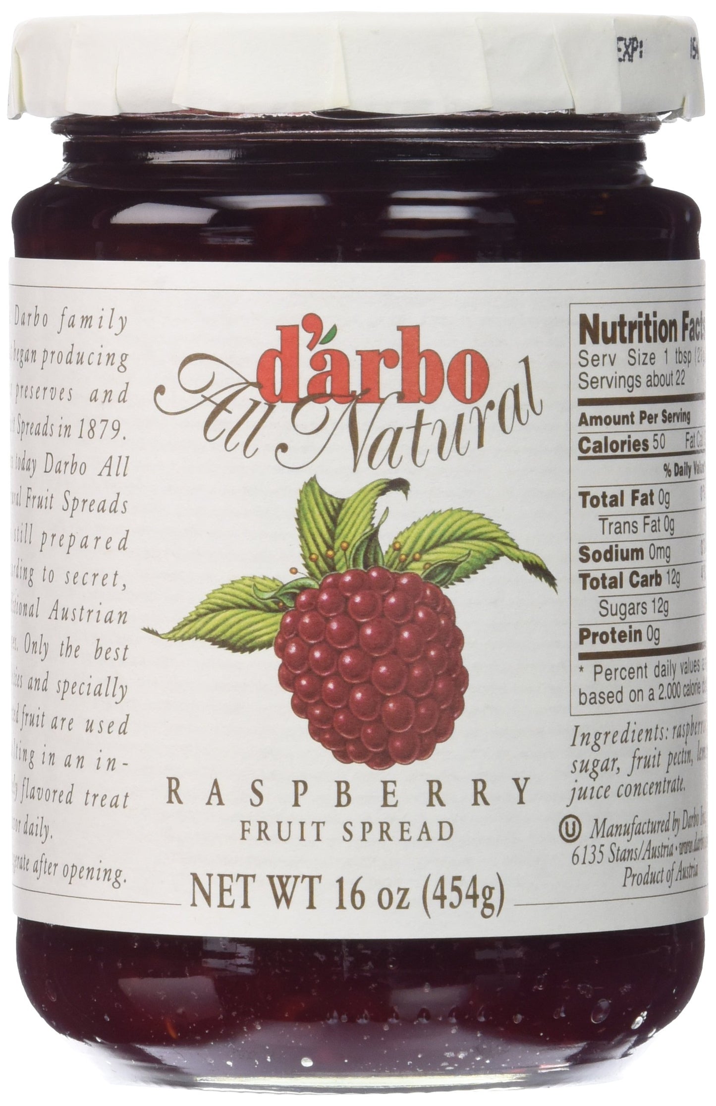 darbo All Natural Fruit Spread, Raspberry, 16 Ounce
