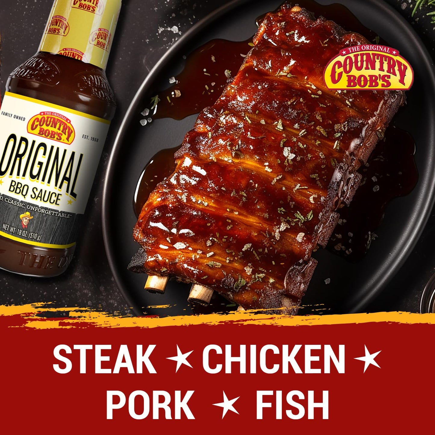 Country Bobs Barbecue Sauce - Smoky, Sweet & Bold - 18 oz Pack of 2
