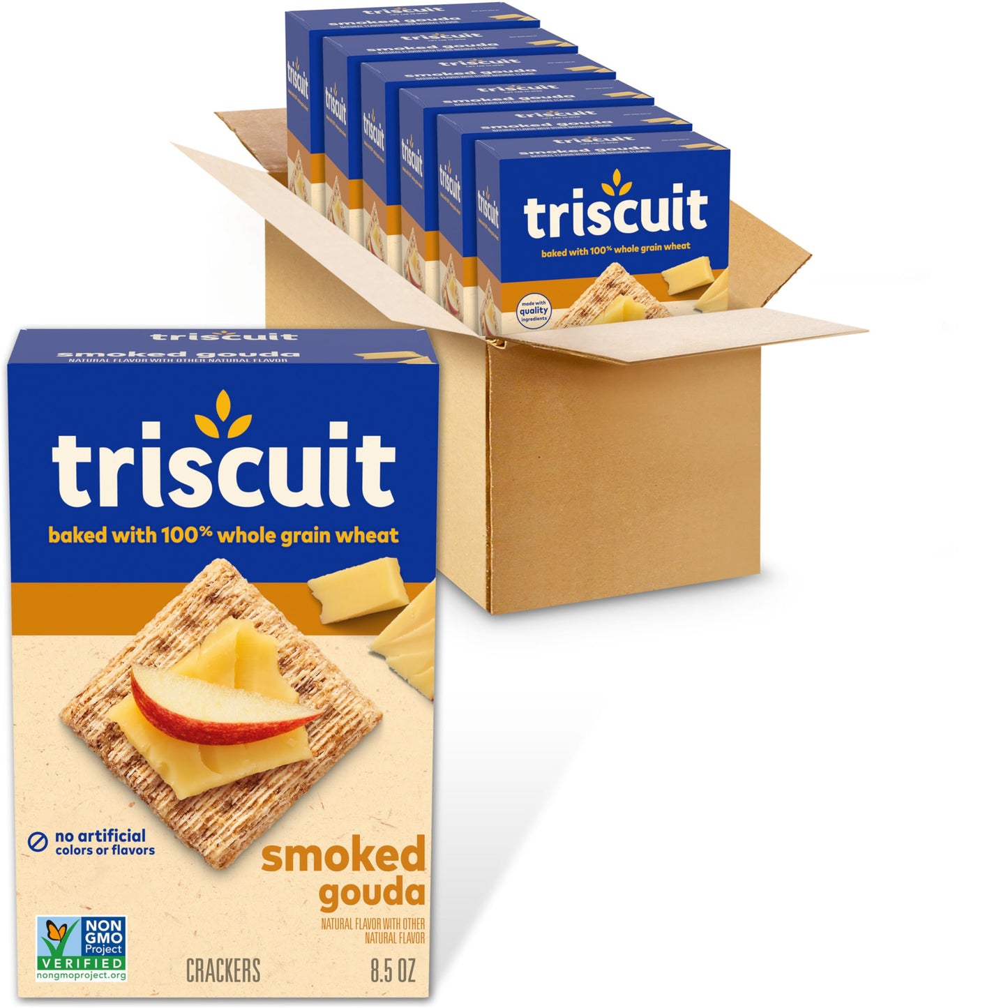 Triscuit Whole Grain Wheat Crackers, Smoked Gouda Flavor, 8.5 oz Pack of 6, Perfect for Lunch Snacks