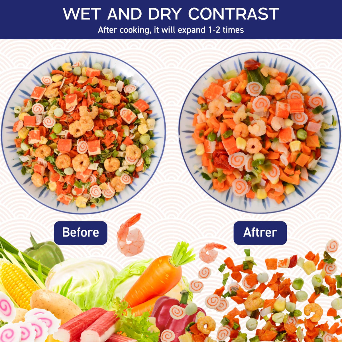 16Oz Dehydrated Freeze Dried Seafood & Vegetable Mix - 11 Mixed Dry Veggies Ingredients Natural Ramen Toppings For Soups, Salad,