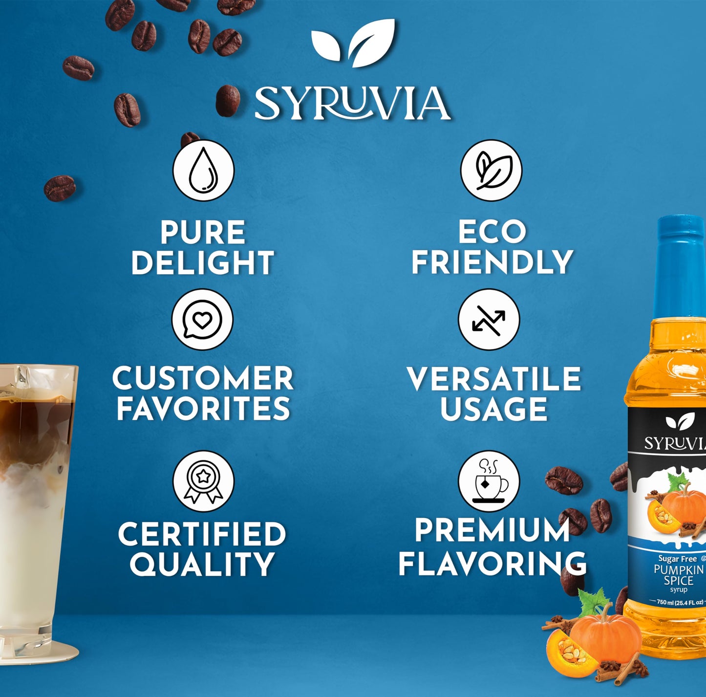 Syruvia Sugar Free Pumpkin Spice syrup 25.4 Ounces Pumpkin Spice Coffee Syrup
