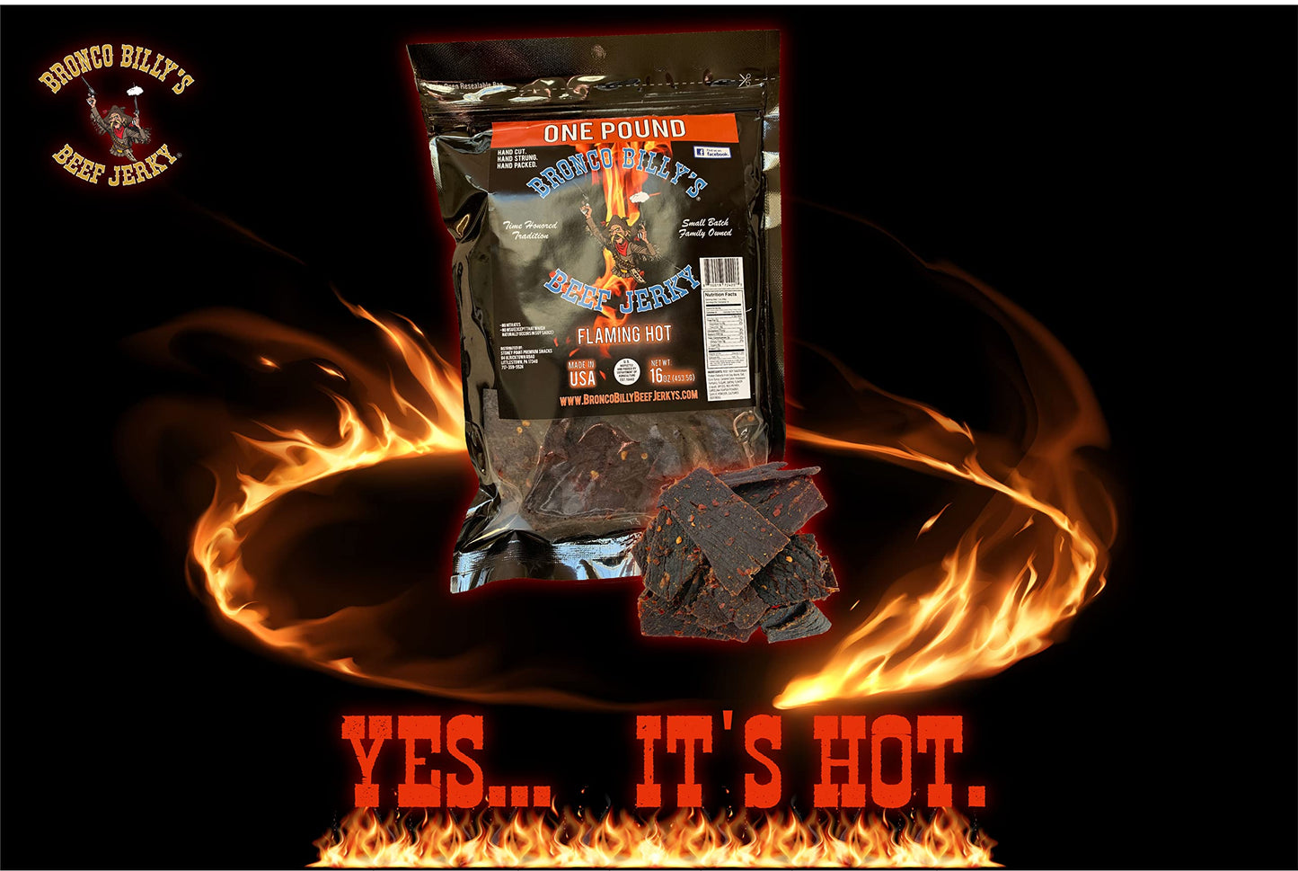 Bronco Billy'S Beef Jerky Flaming Hot One Pound Resealable Bag