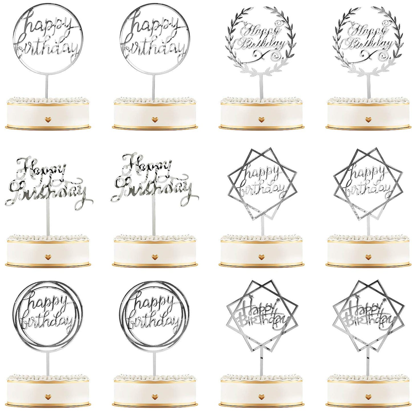 12 Pieces Acrylic Happy Birthday Cake Topper Glitter Birthday Cupcake Topper Pick Decorations For Birthday Party Cake Desserts P