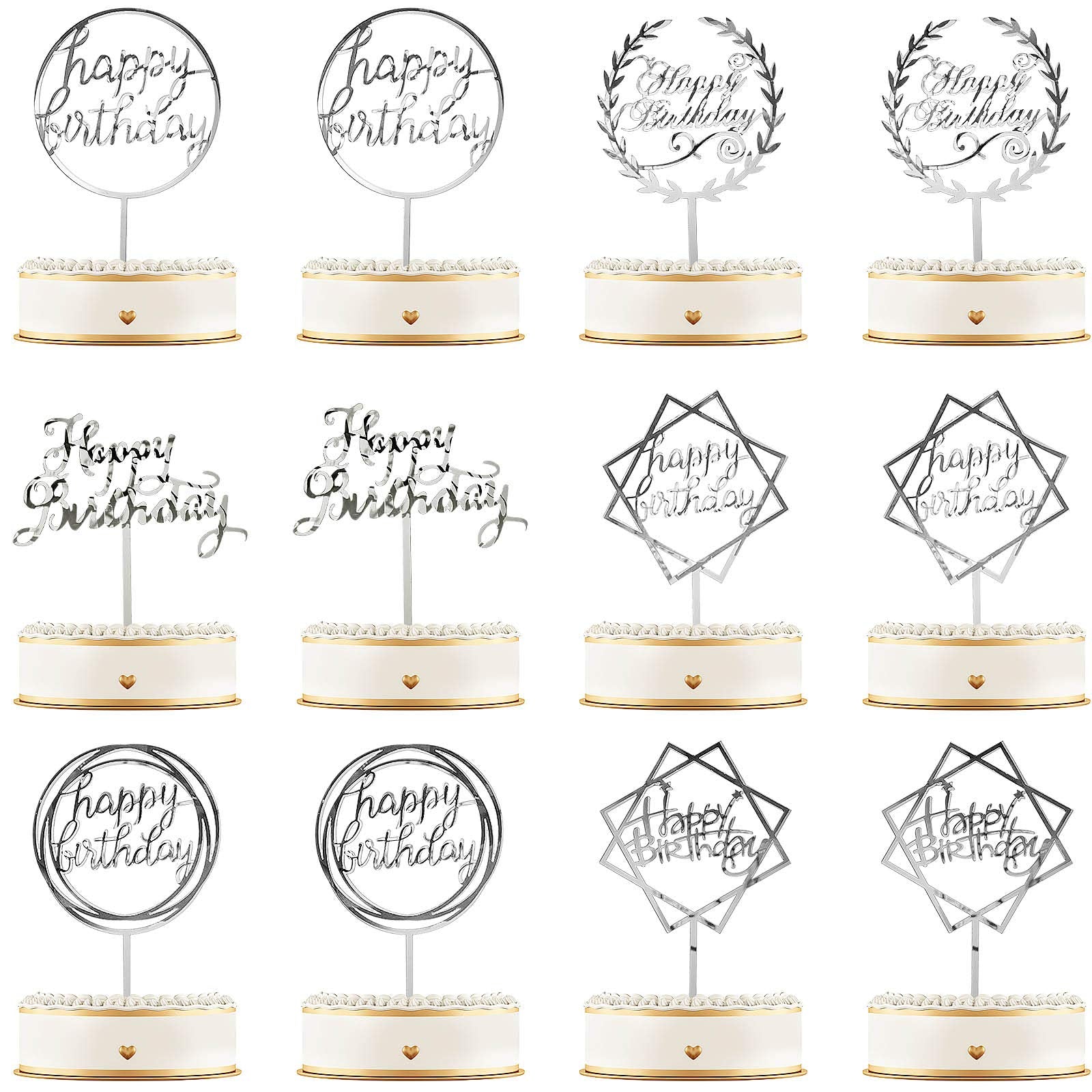 12 Pieces Acrylic Happy Birthday Cake Topper Glitter Birthday Cupcake Topper Pick Decorations For Birthday Party Cake Desserts P