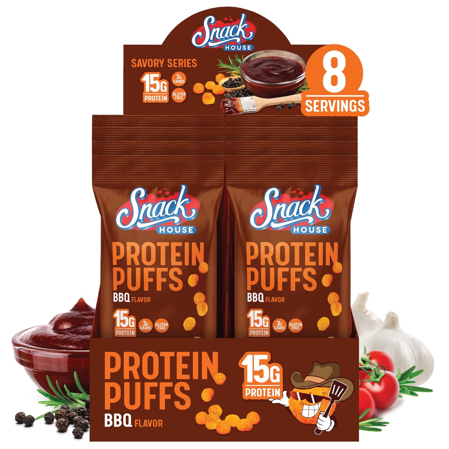 Snack House Carolina BBQ High Protein Puffs, 15g Protein, Low Carb, Gluten & Grain Free, 5.5 oz, 8 Pack