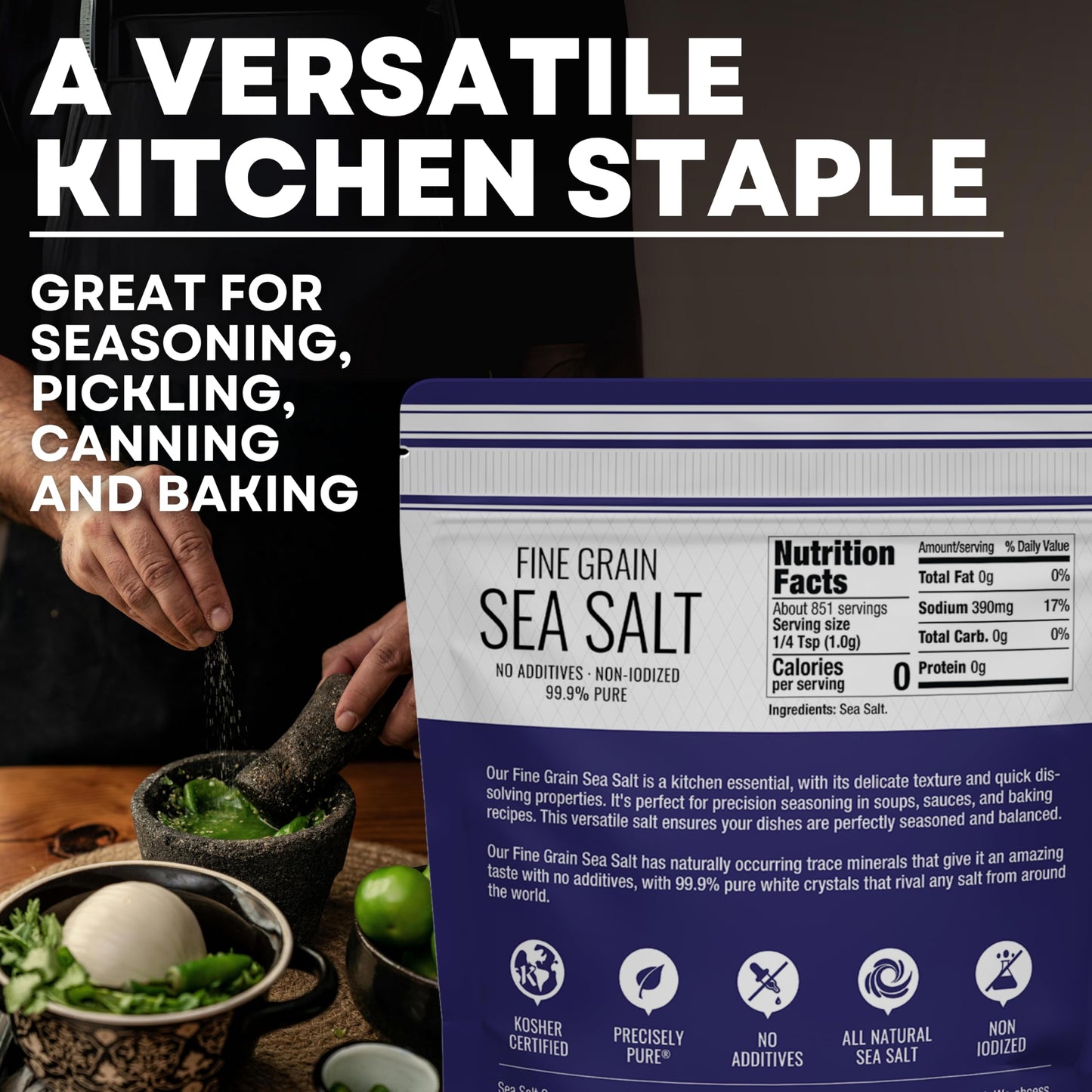 Fine Grain Sea Salt, Table Salt Replacement Fine Sea Salt for Baking, Pure Non-Iodized Baja Salt, Mineral Rich Cooking Salt, Fin