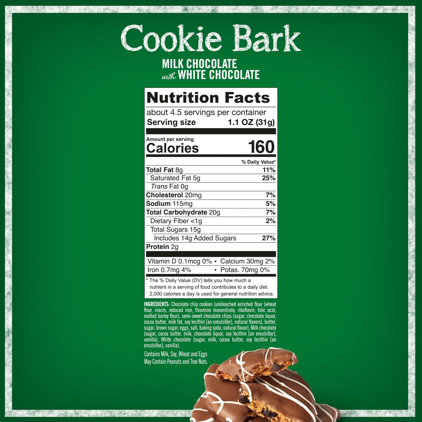 Tates Bake Shop Cookie Bark  Chocolate Chip Cookies in Milk Chocolate with White Chocolate Drizzle  4-5 oz Bags