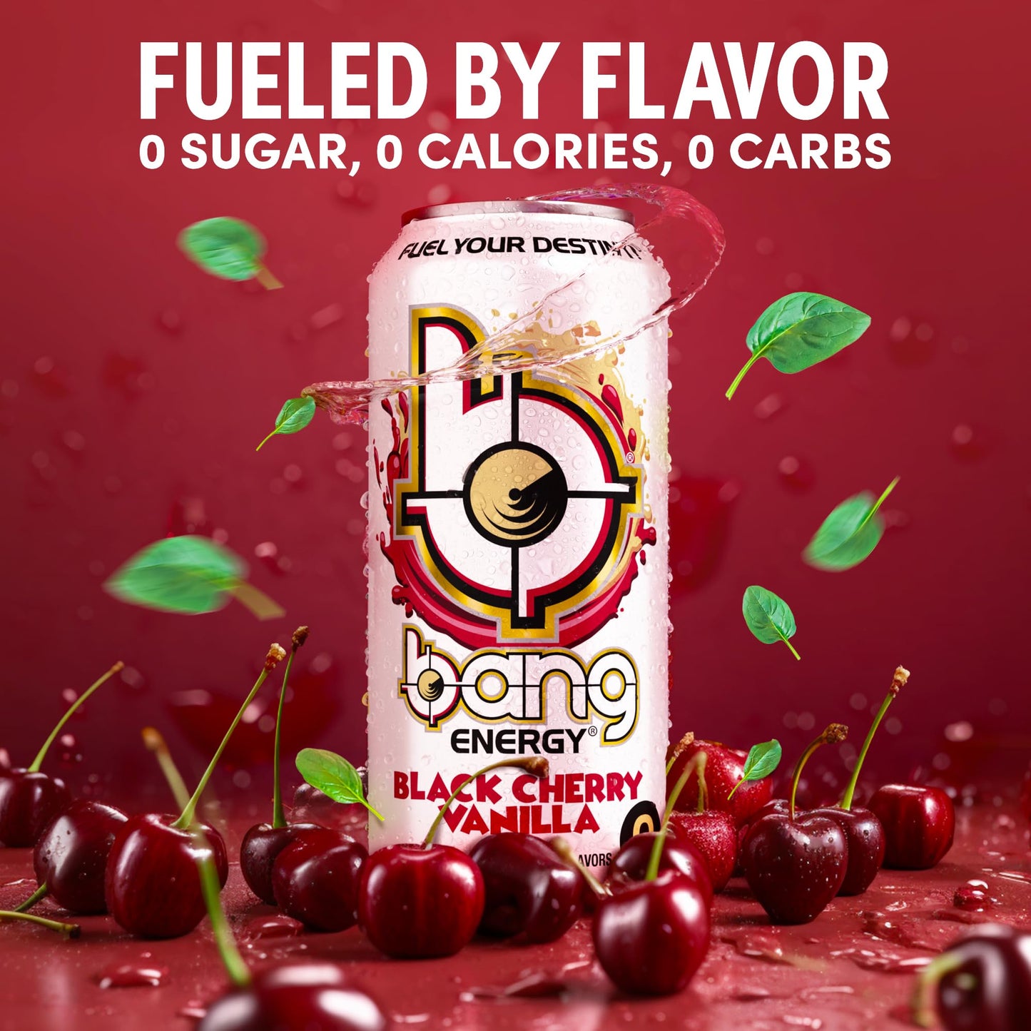 BANG Energy Drink, Sugar-Free, Black Cherry Vanilla, 16 Ounce (Pack of 12), Red, Model 366953