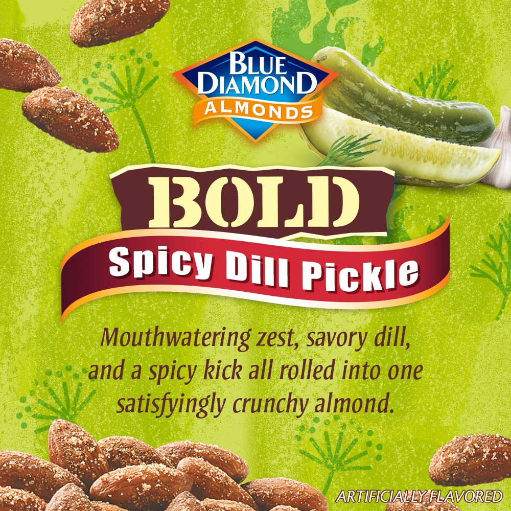 Blue Diamond Almonds Spicy Dill Pickle Flavored Snack Nuts, 6 Oz Resealable Can (Pack of 2)