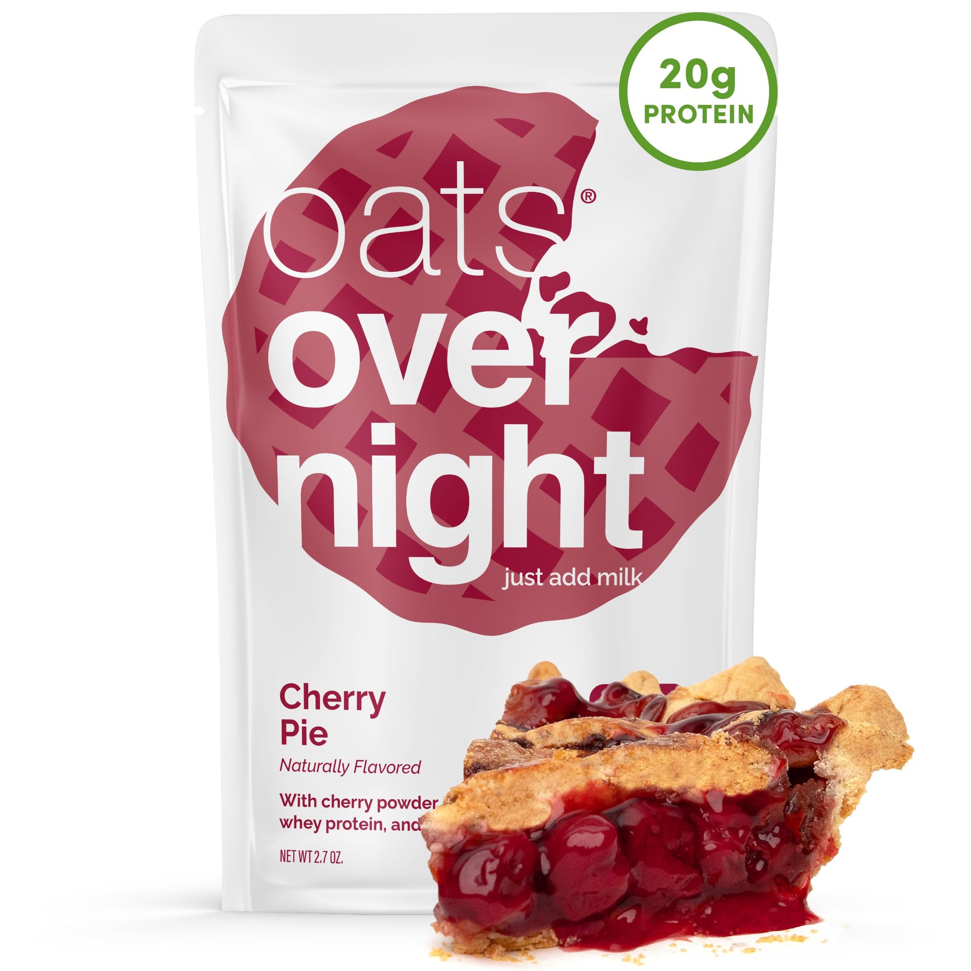 Oats Overnight Cherry Pie - Overnight Oats With 20G Whey Protein  High Fiber Breakfast Protein Shake - Gluten Free Oatmeal  Non Gmo High Protein Oatmeal (2.7 Oz Per Meal) (16 Pack)