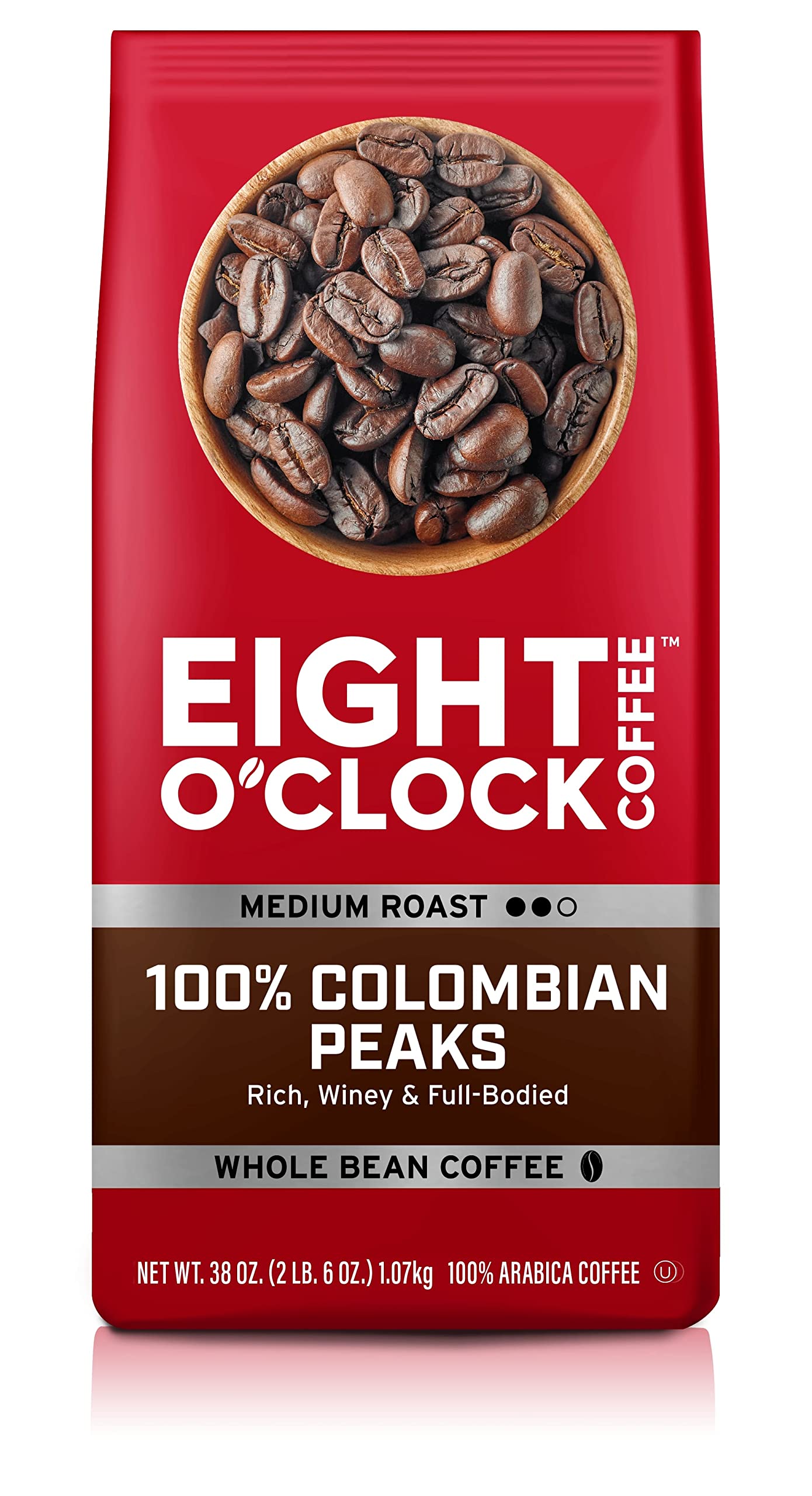 Eight O'Clock Coffee 100% Colombian Peaks, 38 Ounce, (Pack Of 1) Medium Roast, Whole Bean Coffee, Rich, Winey & Full Bodied