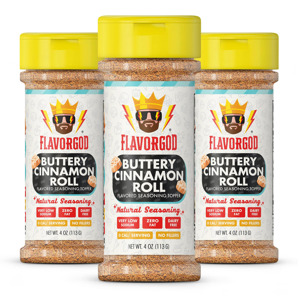 Flavor God Buttery Cinnamon Roll Topper Mix Pack Of 3, Natural Healthy Topper For Donuts Bread Oatmeal Pancakes Sandwiches, Frui