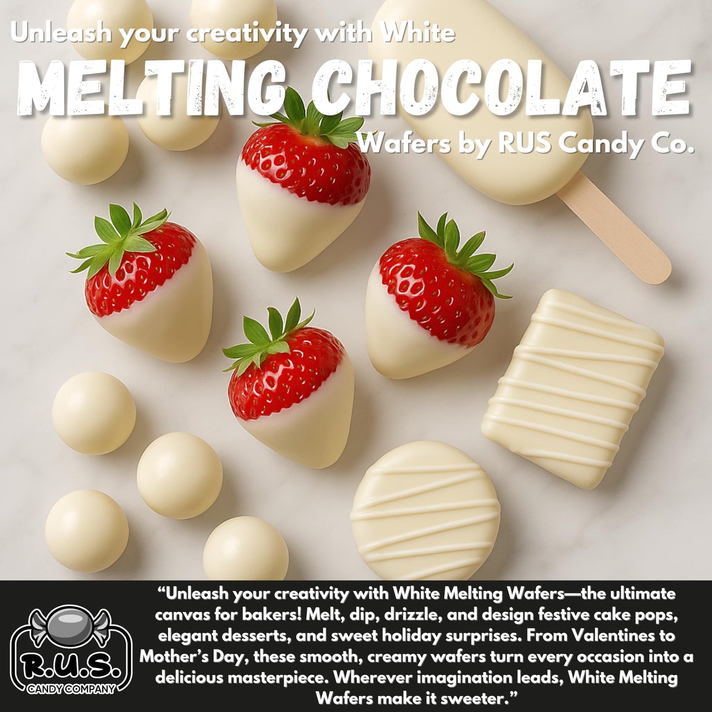 Super White Chocolate Melting Wafers 16oz (1 lb) by RUS Candy Company Perfect for Dipping  Coating  Baking  Molding & More