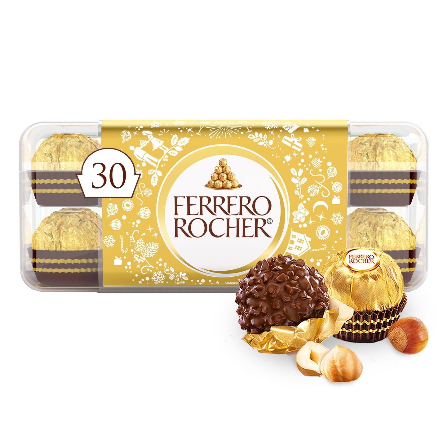 Ferrero Rocher  enhanced Gourmet Milk Chocolate Hazelnut  Individually Wrapped  Chocolate Gift Box  30 Count  13.2 oz