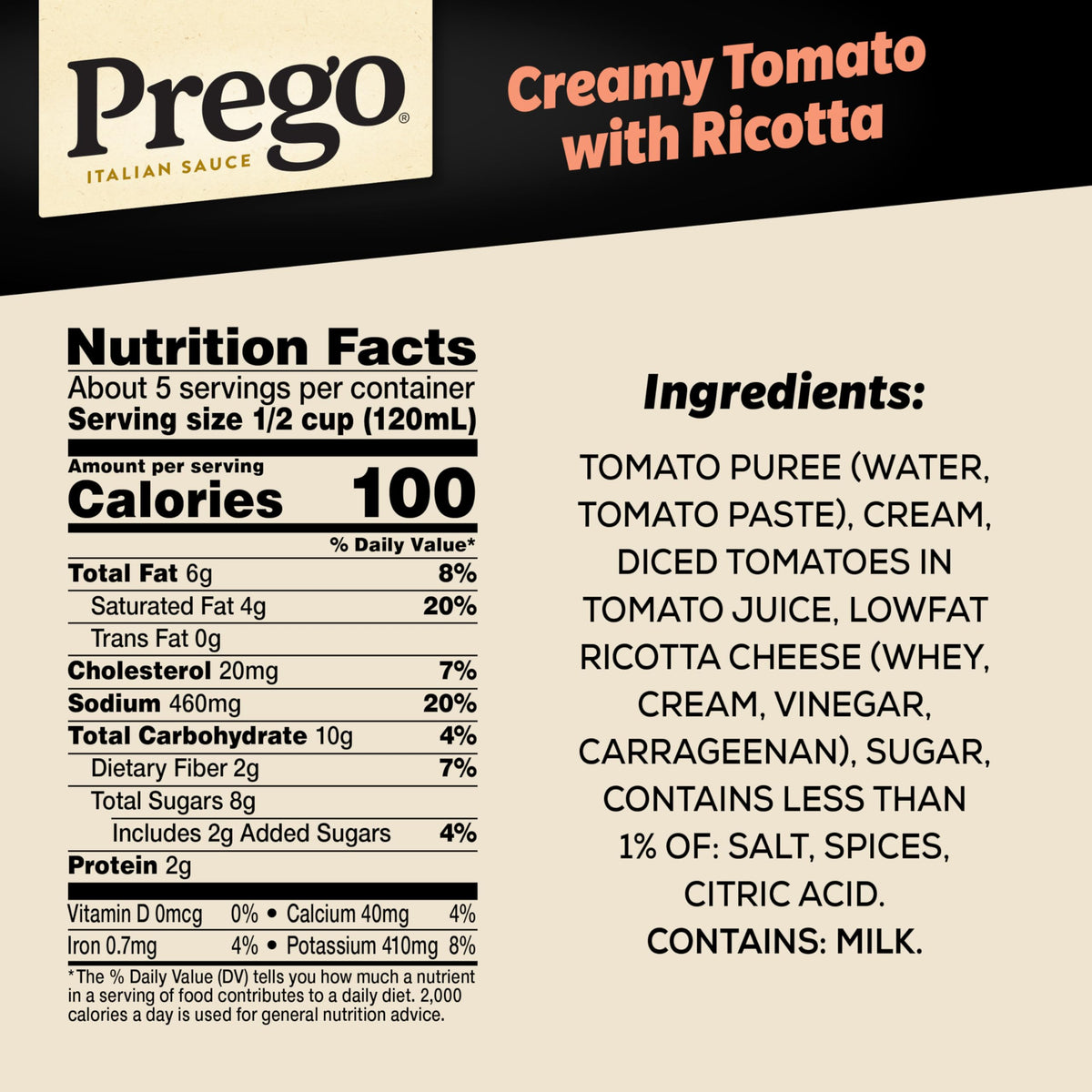Prego Creamy Tomato Pasta Sauce With Ricotta Cheese, 23.75 oz Jar (6 Pack)