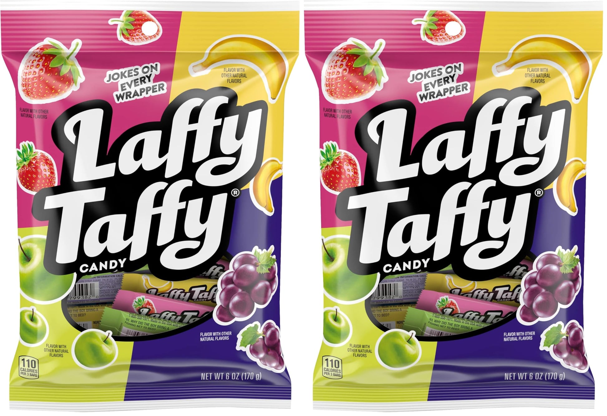 Laffy Taffy Candy, Assorted Fruit Flavors, Individually Wrapped Mini Bars, 6 Ounce Bag (Pack of 2)