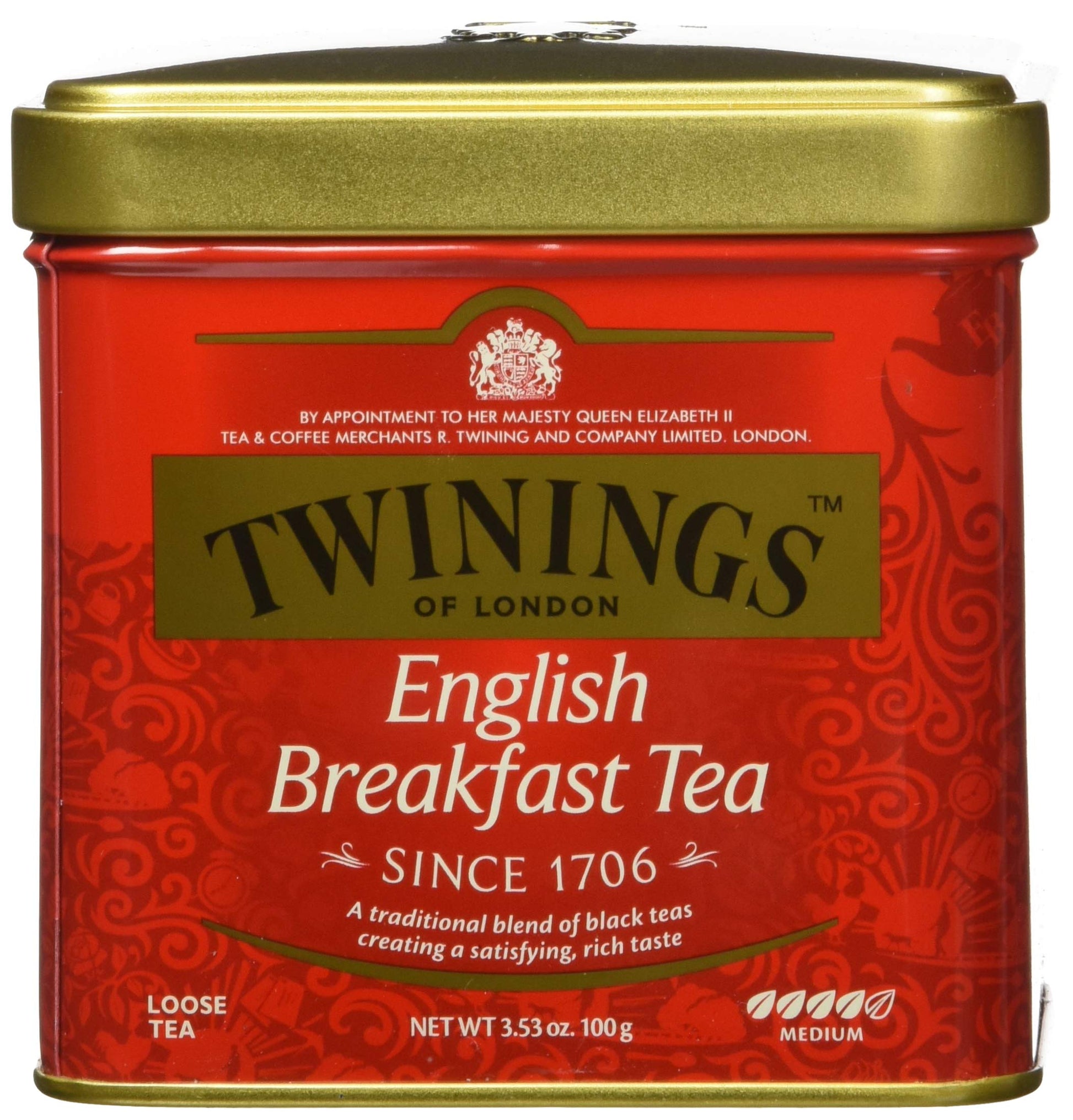 Twinings English Breakfast Loose Tea, Robust Black Tea Leaves, 3.53 Ounce Tin, Caffeinated, Smooth Flavor, Pack of 1