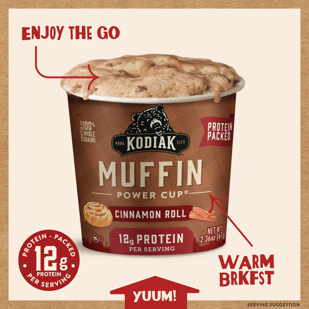 Kodiak Cakes Minute Muffins, Cinnamon Roll, 2.36 Oz (Pack of 12)