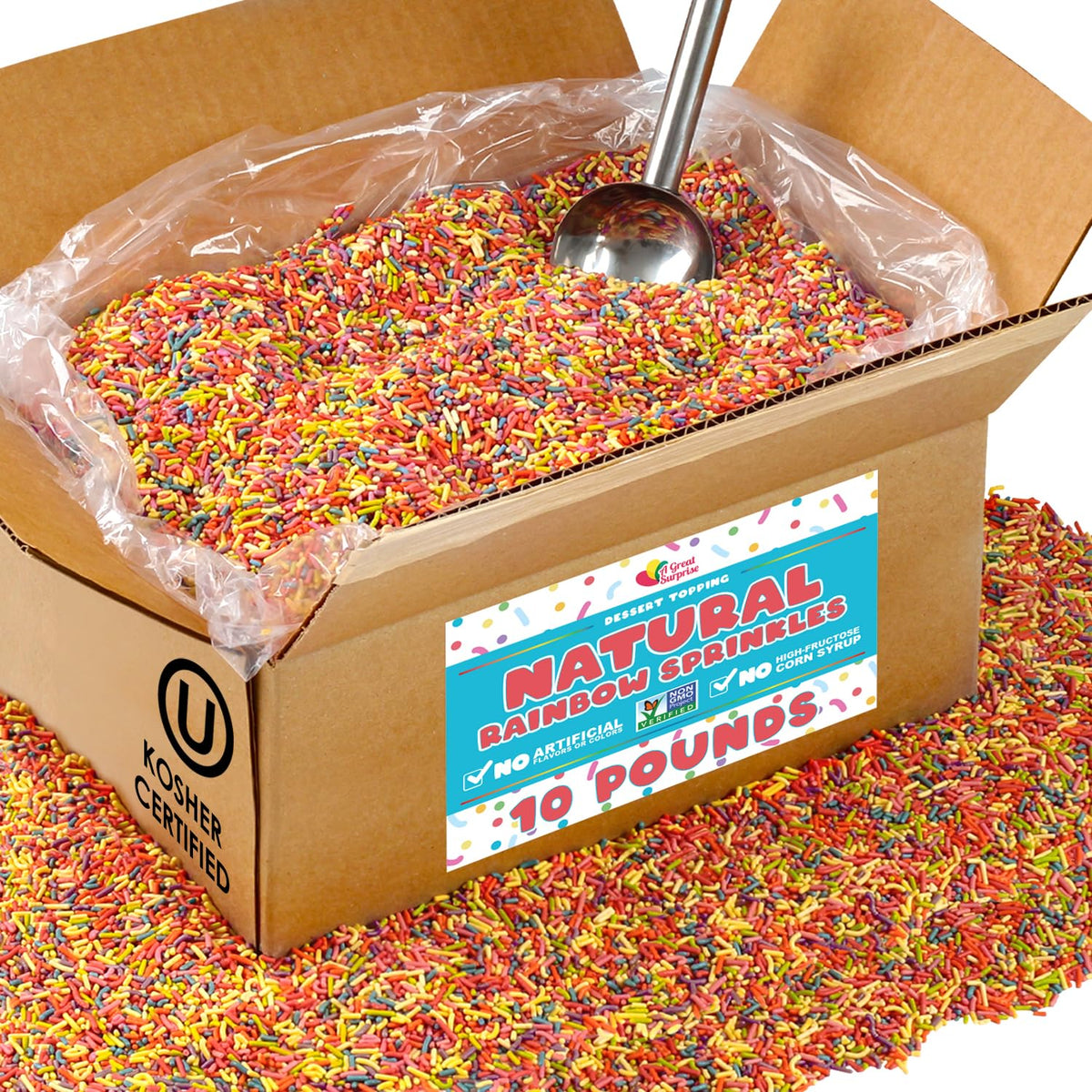 Bulk Natural Rainbow Sprinkles - 10 Lb Wholesale - Kosher - Non-Gmo  Dye-Free Jimmies - Bakery-Grade Sprinkles For Cakes  Ice Cream  Cookies  Catering & Large Events