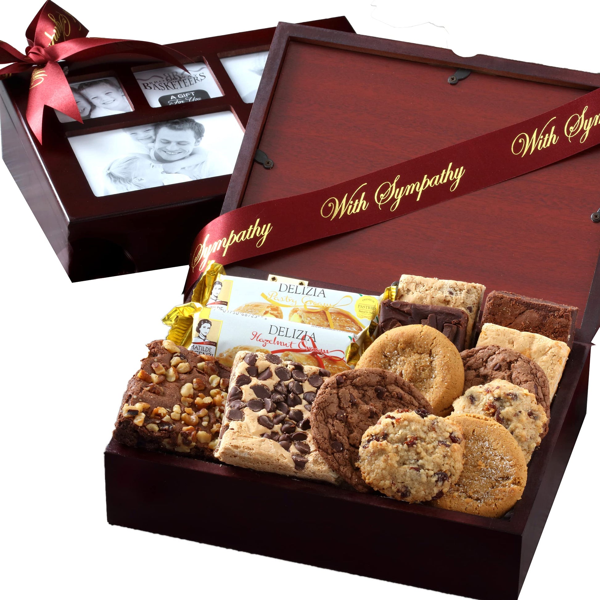 Broadway Basketeers Sympathy Gift Basket Gourmet Food Gift Basket For Loss Of A Loved One - Dessert, Cookies, Brownies, With Photo Gift Box For Condolences, Bereavement, Memorial, Remembrance, Shiva
