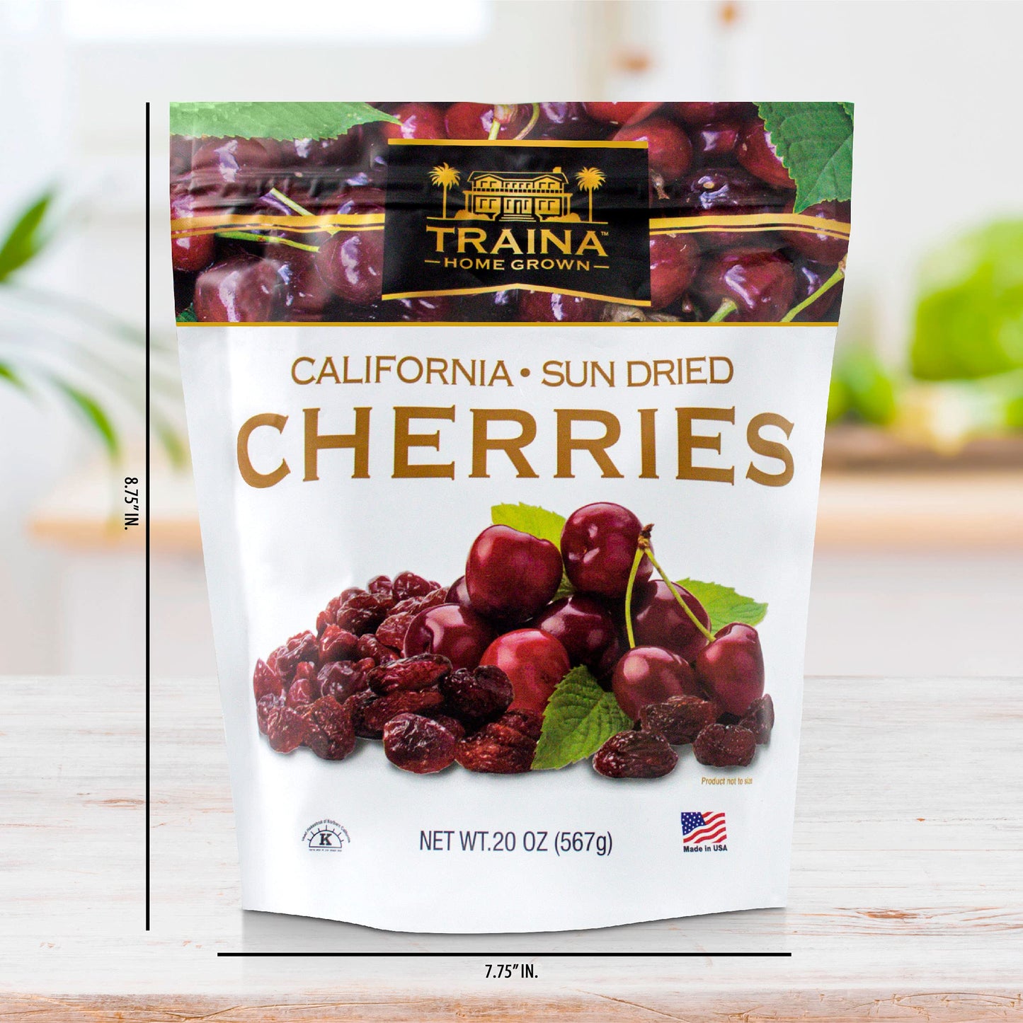 Traina Home Grown California Sun Dried Bing Cherries - Healthy & Non-Gmo, Natural Sweet Flavor Fruit No Sugar Added, Perfect Sna
