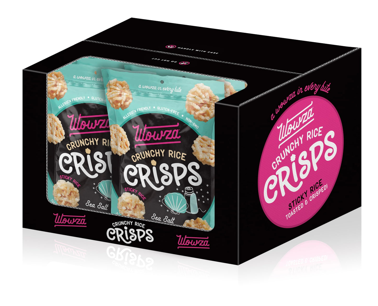 Wowza Sea Salt Rice Crisps, Healthy Sticky Rice Crunchy Rice Crisps, 3.5 Oz Bag (8 Pack)