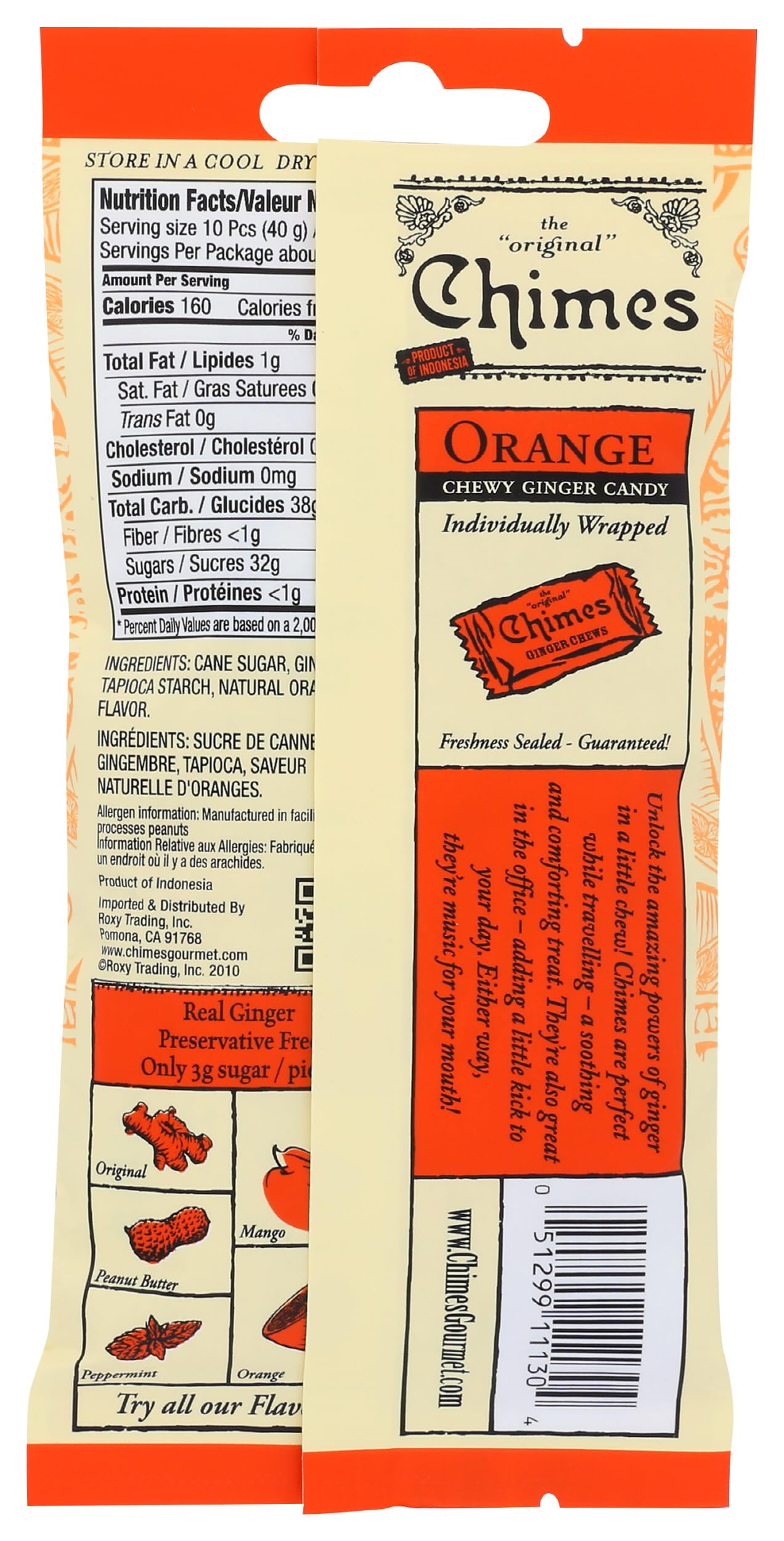 Chimes Orange Ginger Chews, 1.5 Ounce Pack, Model 838836, Chewy Ginger Candy