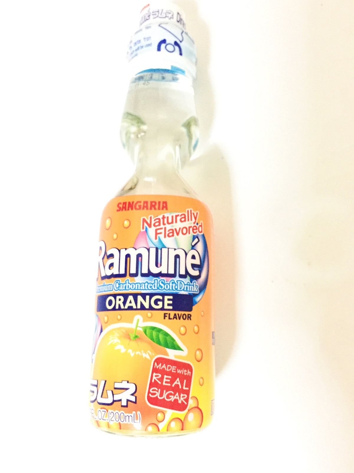 Sangaria Ramune Japanese Carbonated Soft Drink Orange Flavor 6 Pack (6.76Fl.Oz)