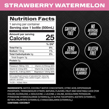 PRIME HYDRATION Sports Drink, Strawberry Watermelon, Electrolyte Enhanced, 250mg BCAAs, 16.9 Fl Oz, Pack of 12