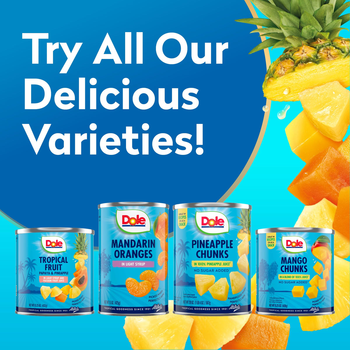Dole Tropical Fruit in Light Syrup and Passion Fruit Juice - Papaya and Pineapple - 15.25 oz Can - 12 Pack