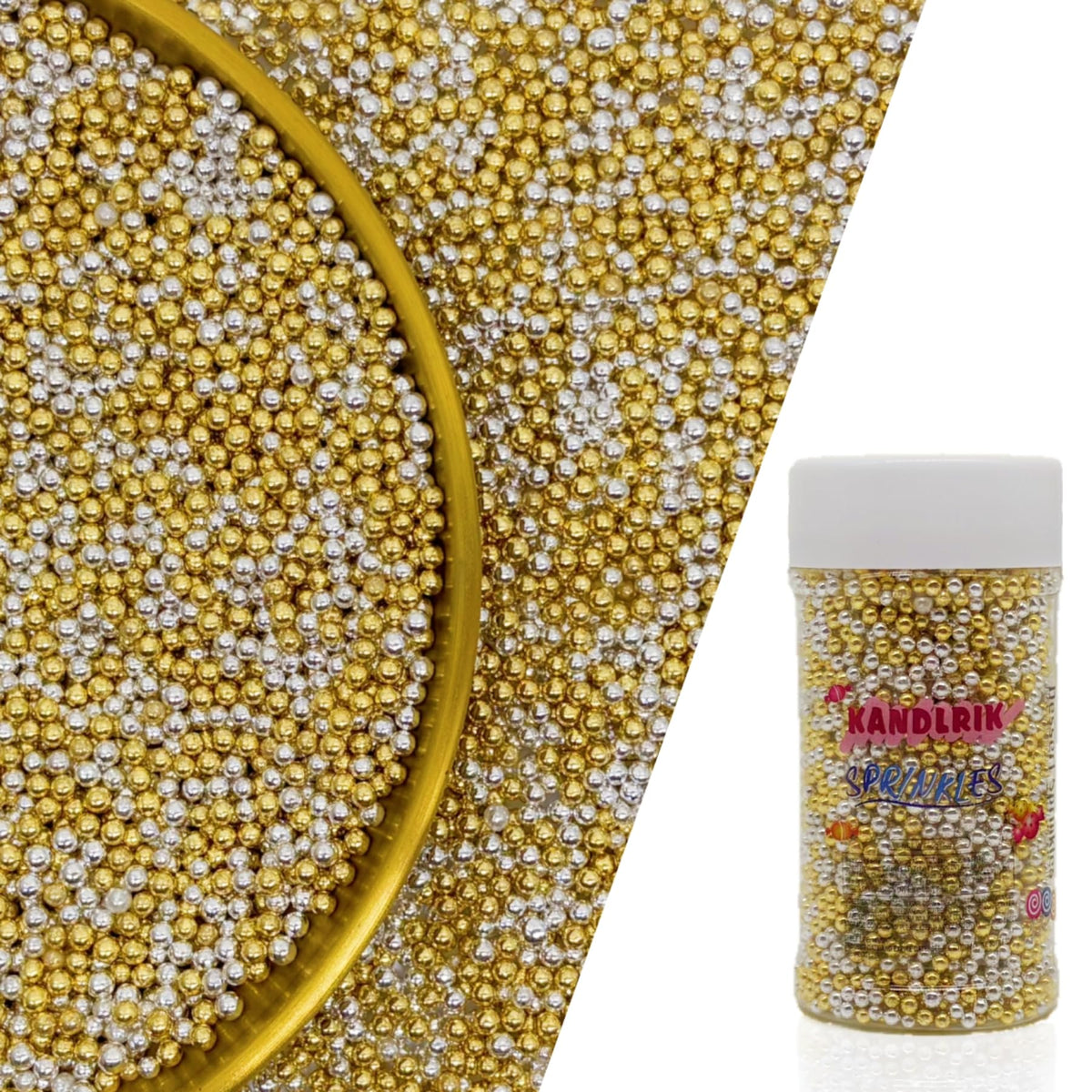 Edible Super Gold & Silver Sprinkles Candy 2mm Mini Pearls Cake Decorations Cupcake Toppers Cookie Decorating Perfect for Weddin