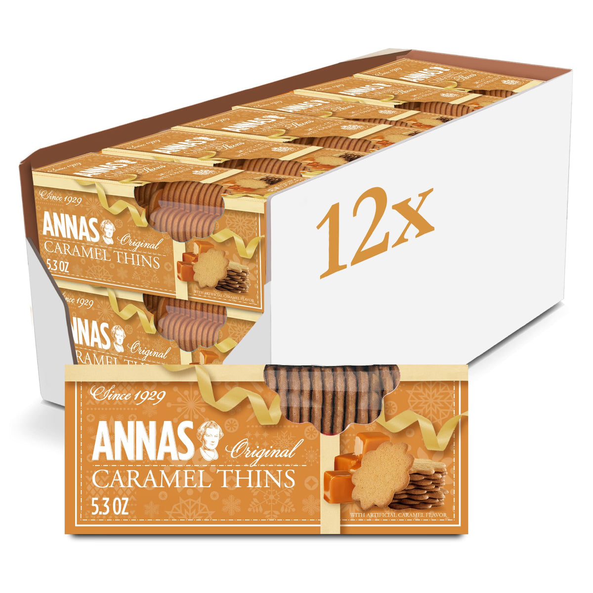Annas Thins - Caramel Pepparkakor - 5.25 Ounce (Pack of 12) non GMO + Vegan