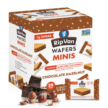 Rip Van Chocolate Hazelnut Mini Wafer Cookies - Healthy Low Sugar Snacks - 28 Count