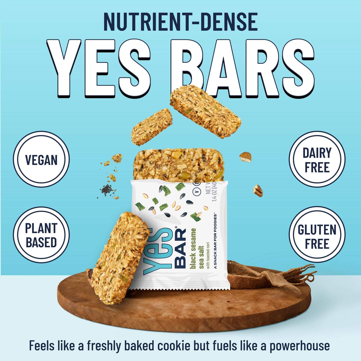 The YES Bar Black Sesame Sea Salt Plant Based Protein Snack Bar 6 Count Vegan Gluten Free Low Sugar Keto Friendly