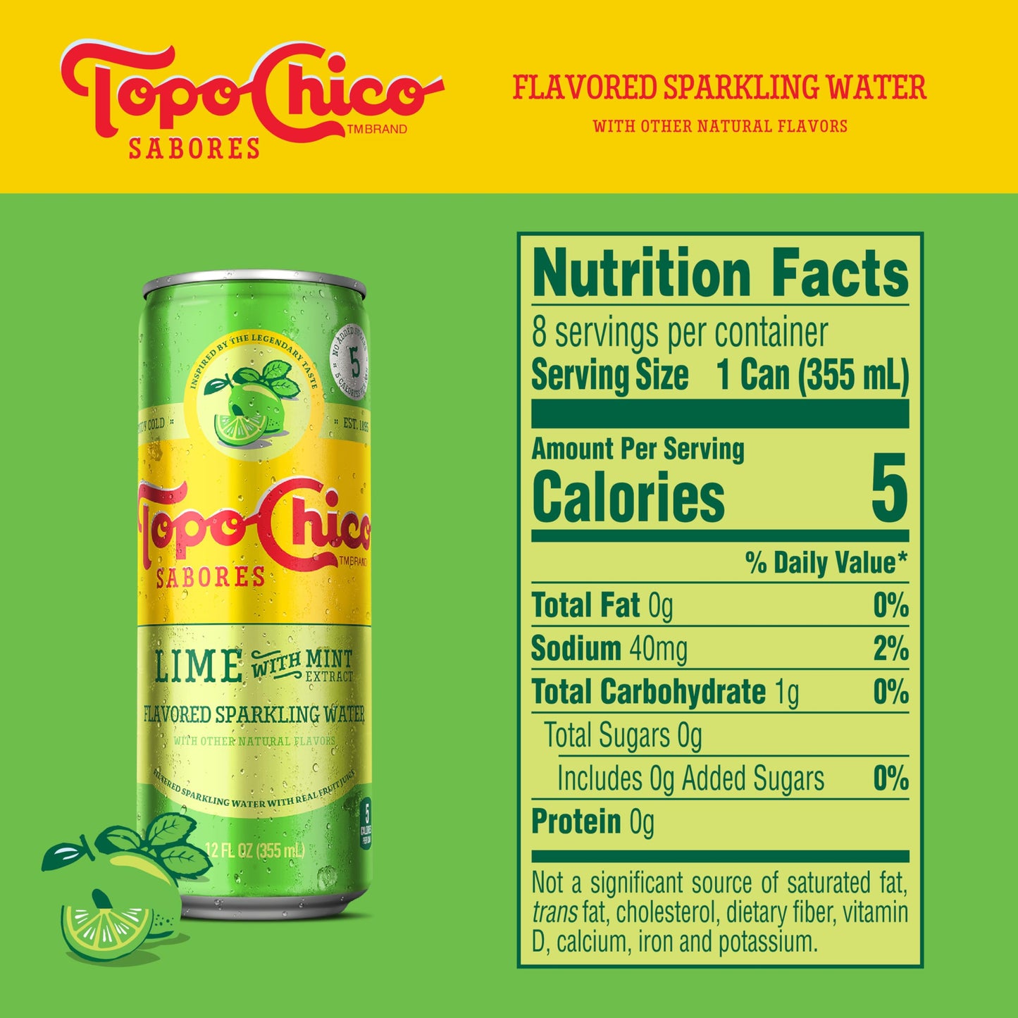 Topo Chico Lime & Mint Sparkling Water, 12oz Can - Refreshing Flavored Beverage